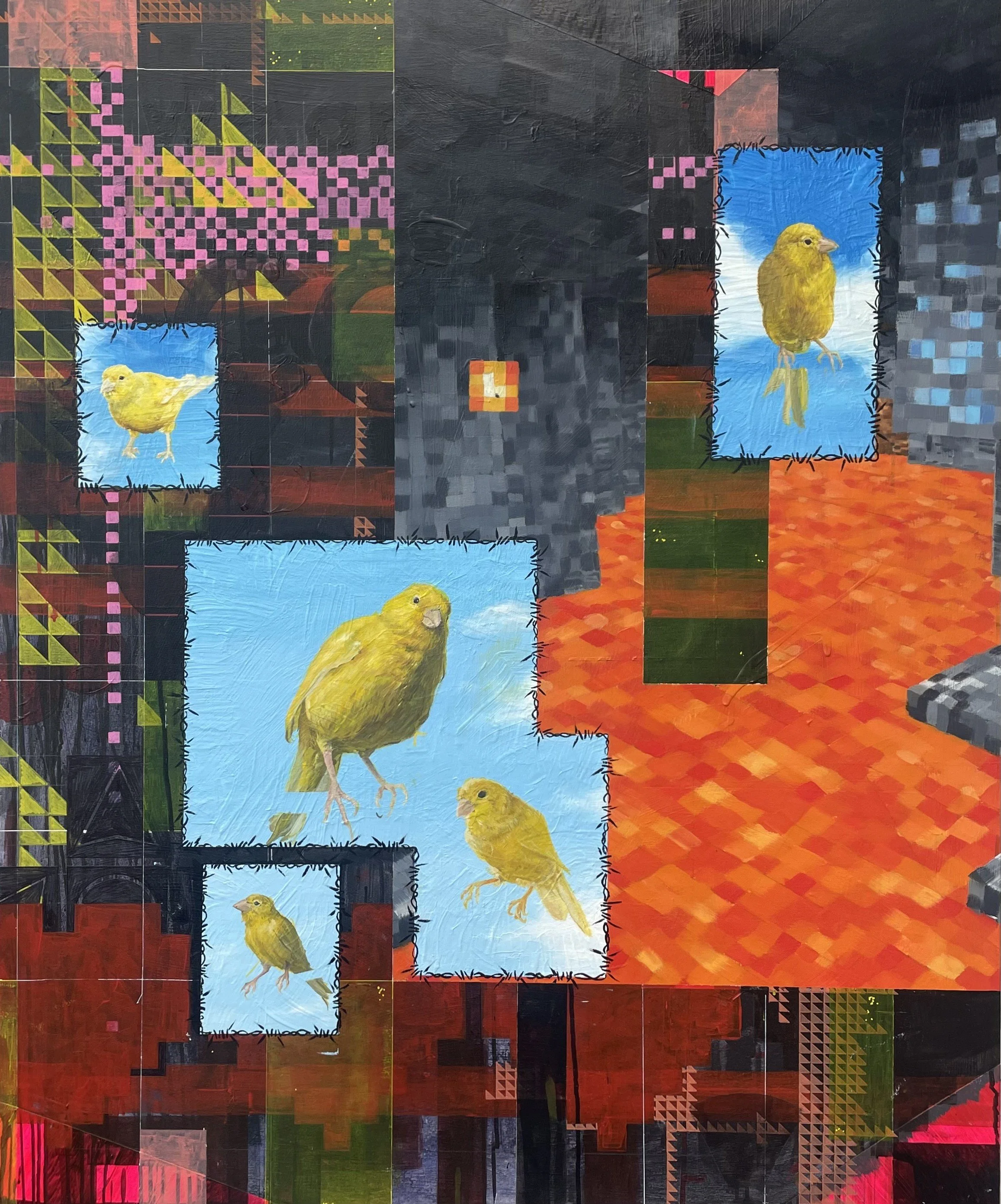 "Flint and Steel", oil, acrylic and pen on canvas, 120cm x 100cm, 2025