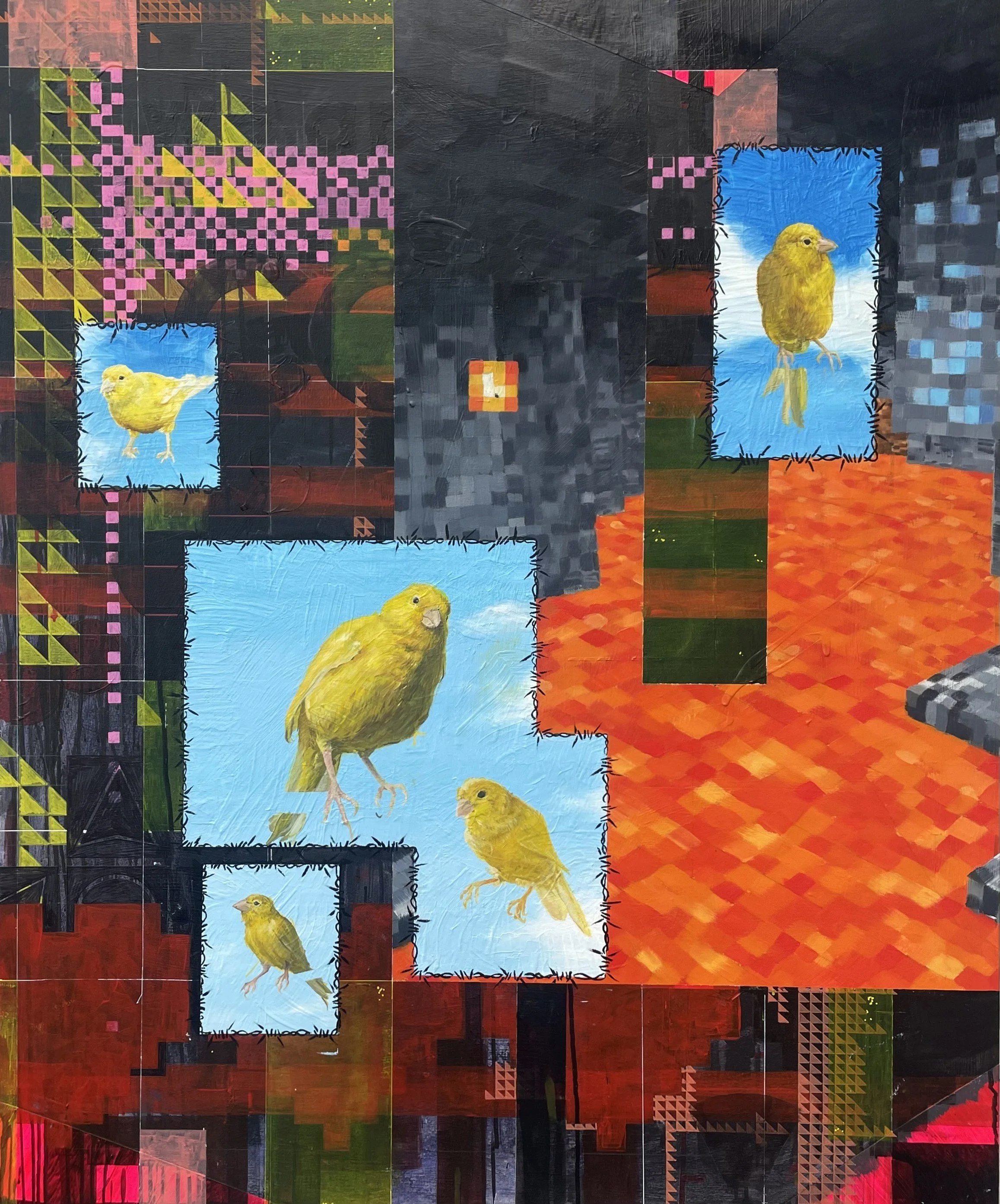 "Flint and Steel", 120cm x 100cm, oil, acrylic, and pen on canvas, 2025