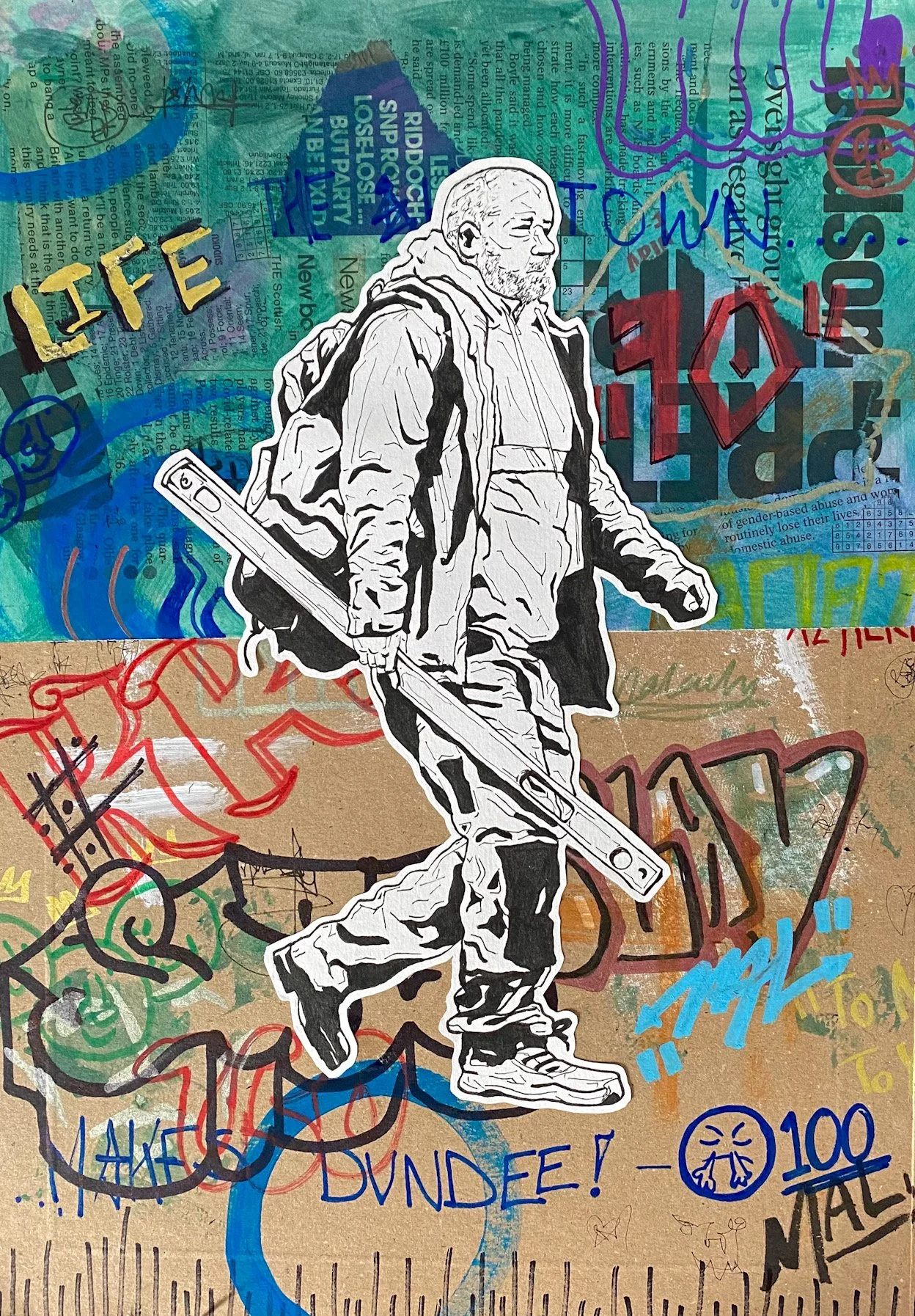 "High St", acrylic paint and pen on bardboard, 30cm x 25cm, 2022