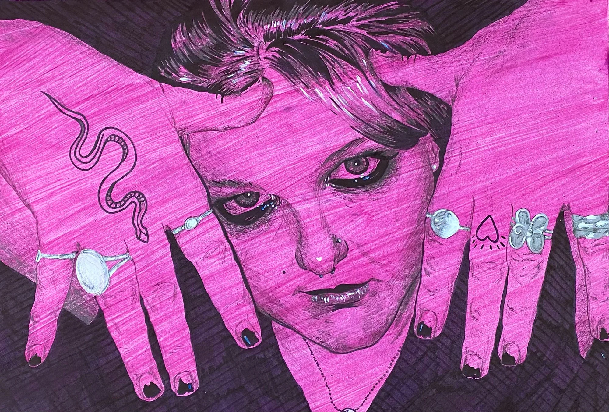 "Welcome to my Island", acrylic and pen on canvas, 29cm x 42cm, 2023