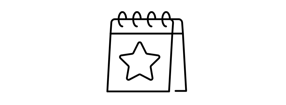 Line drawing of a notebook with a star on the cover.