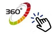 Ícono de 360 grados junto a un cursor de mano haciendo clic