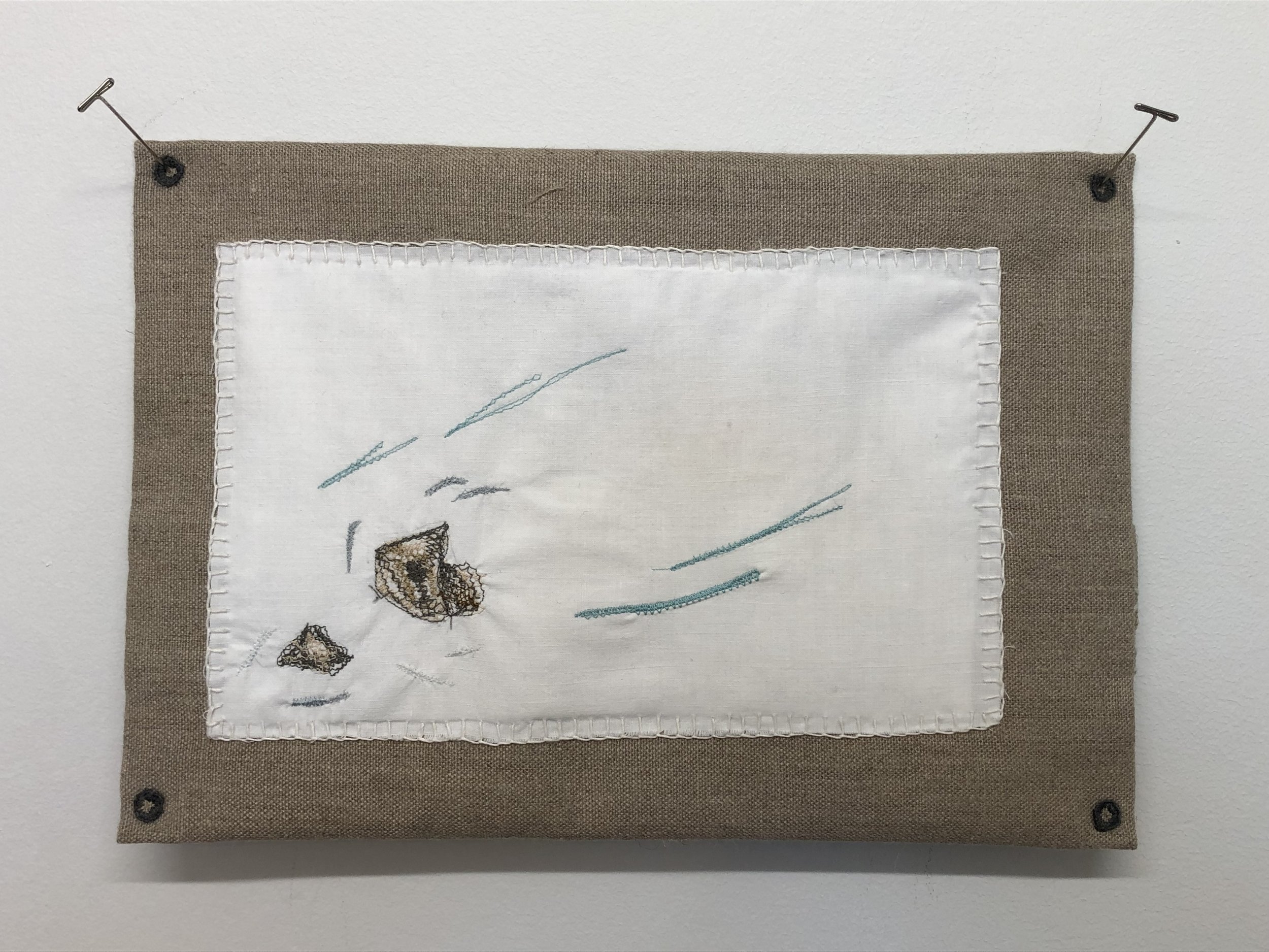 Untitled, 2025. Sewing thread on vintage cotton and raw linen