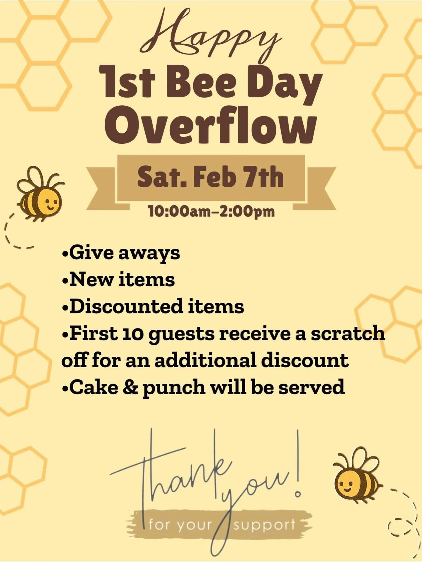 REMINDER🐝⚠️🐝 Due to the freezing weather tomorrow, our 1 year customer appreciation event has been rescheduled for February 7th (next Saturday.) 
We WILL still be open tomorrow from 10:00am-2:00pm though. You&rsquo;re more than welcome to come see 