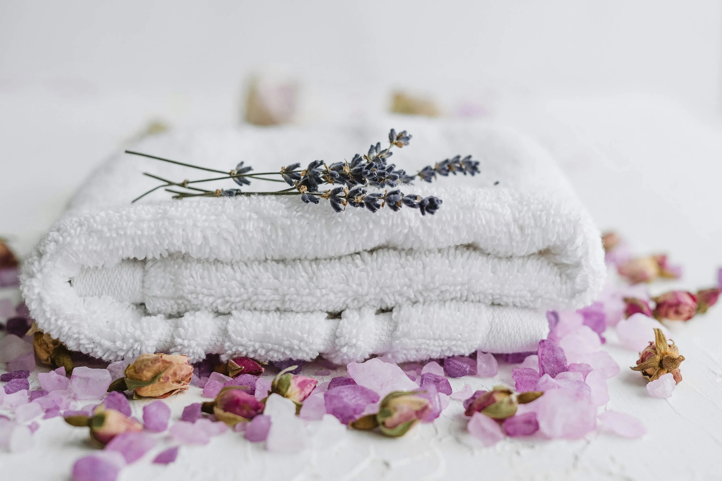 Towel with lavender at spa in RVA