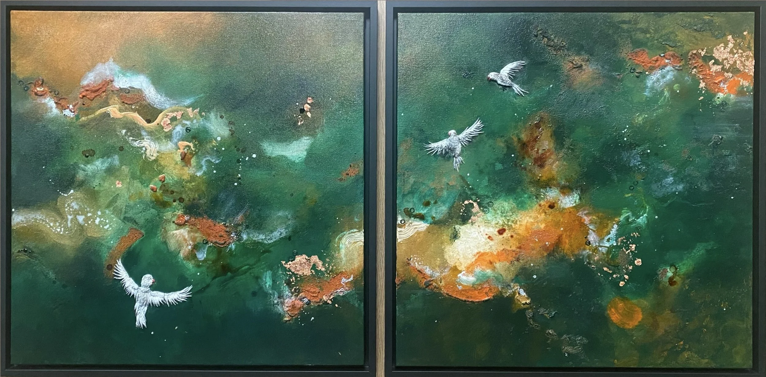 Rising Through Copper Clouds, diptych each section 50 x 50 cm