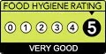 Food hygiene rating chart with a score of 5 labeled very good