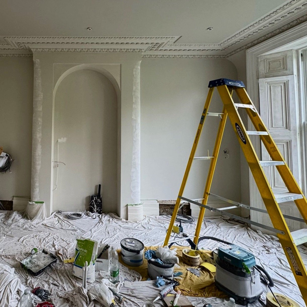 Such a beautiful light filled room - in progress decoration works from the weekend, in preparation for the contemporary kitchen installation