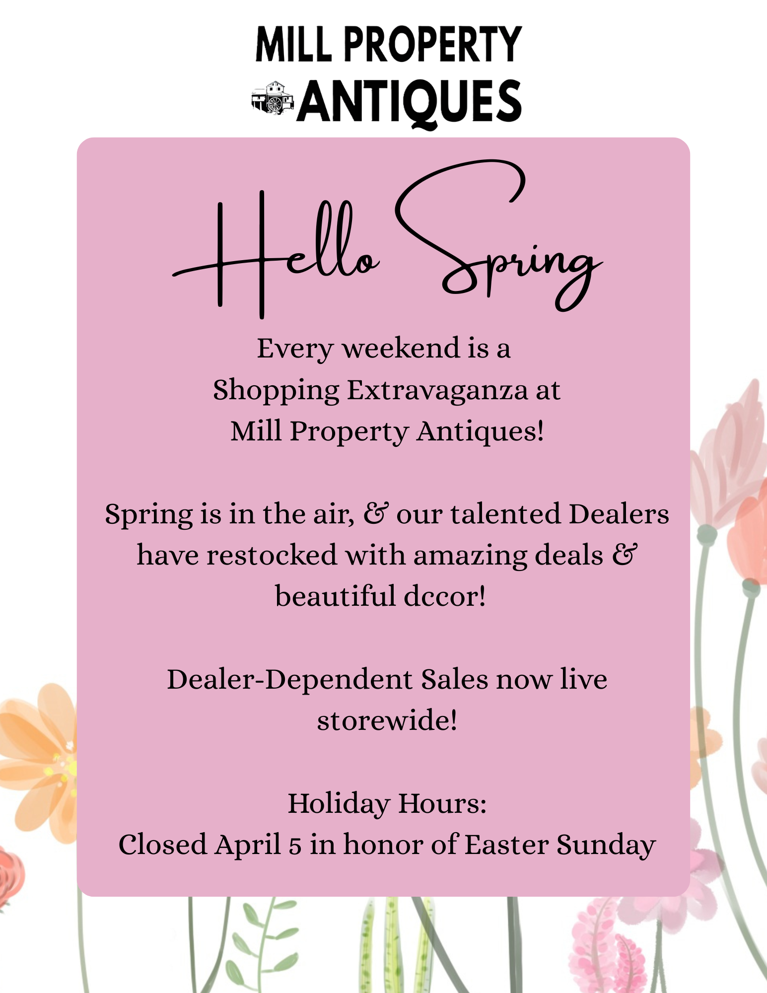 antique store sales and events calendar in Morgantown, PA