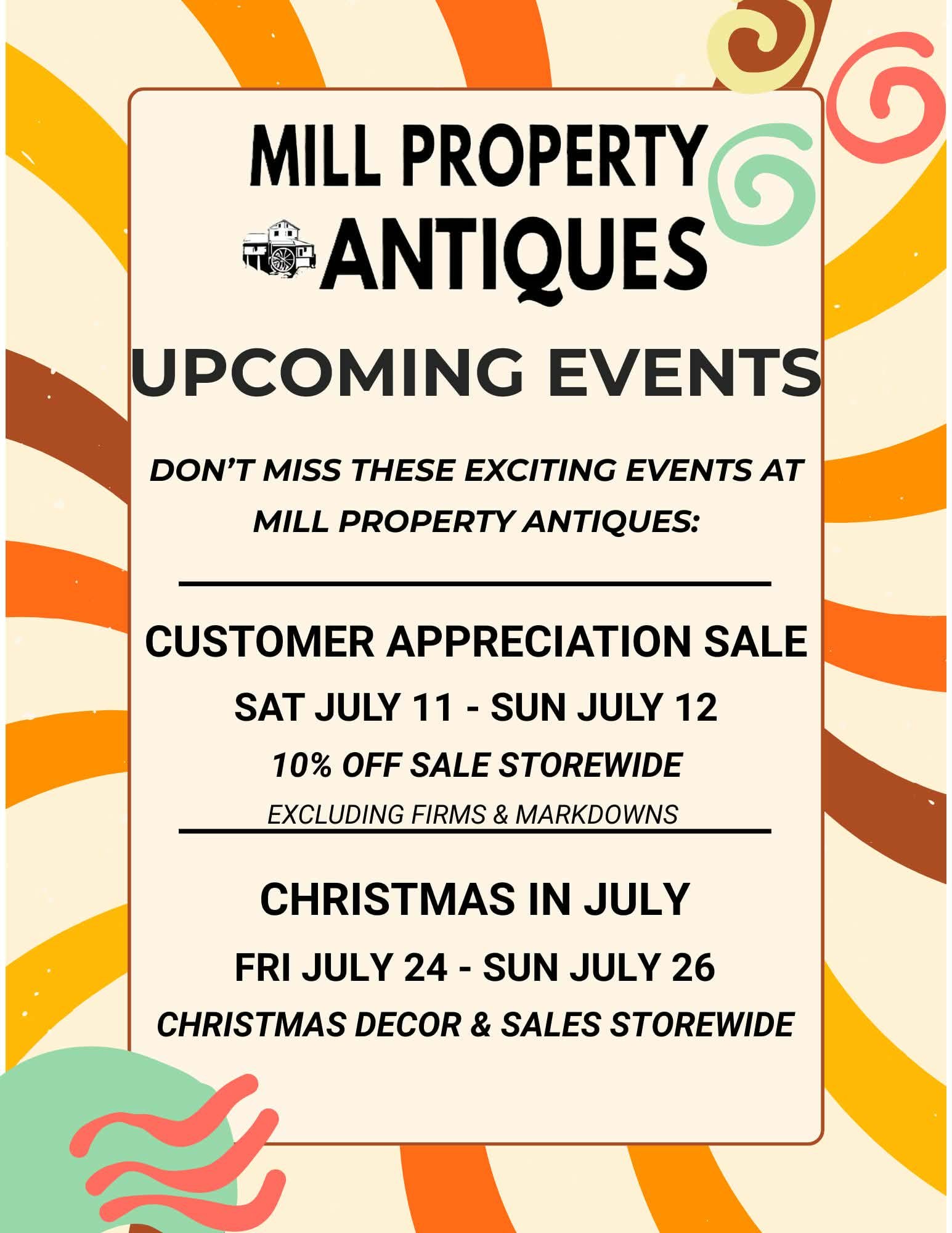 Upcoming events at Mill Property Antiques