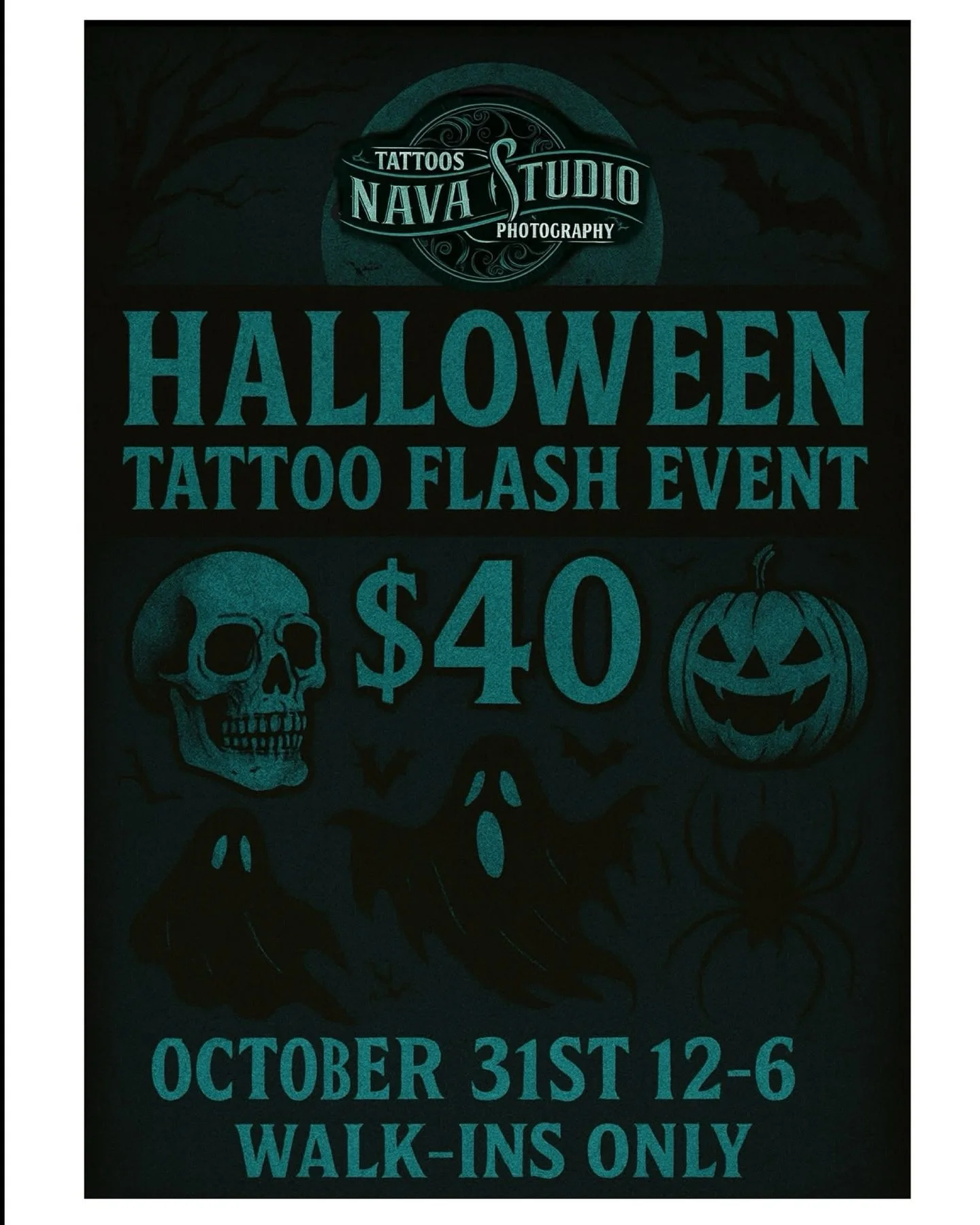 This Friday, October 31st we&rsquo;re hosting a special $40 Halloween Tattoo Flash Event‼️
Arms &amp; Legs only &bull; Walk-ins only &bull; 12PM - 6PM

🎨Each tattoo is roughly 2x2 in size
💵CASH ONLY
💎PIERCING DEALS AVAILABLE TOO!

Come grab a spoo