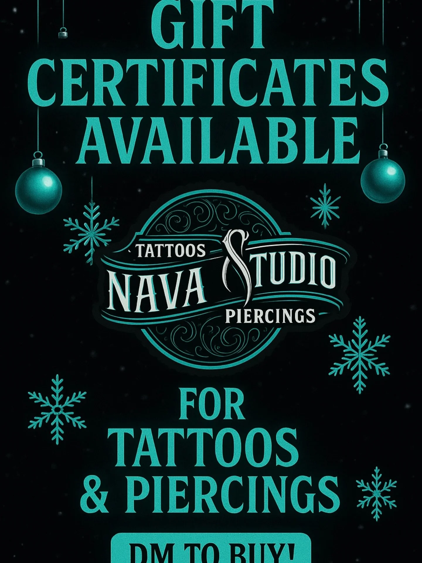 🎄 The perfect Christmas gift DOES exist 🎄
Nava Studios gift certificates are available for tattoos &amp; piercings.
Give something meaningful this holiday season.
📩 DM us to purchase!