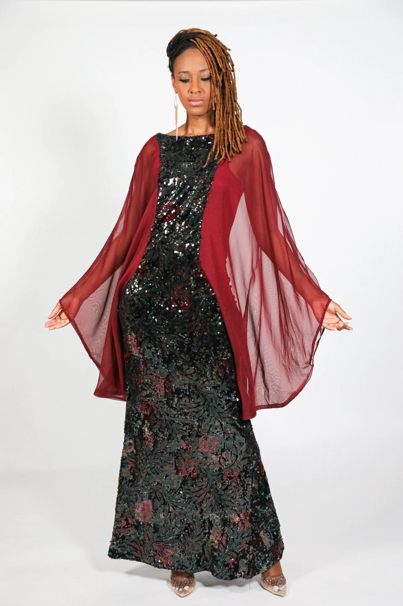 Rose Sequin Winged Gown