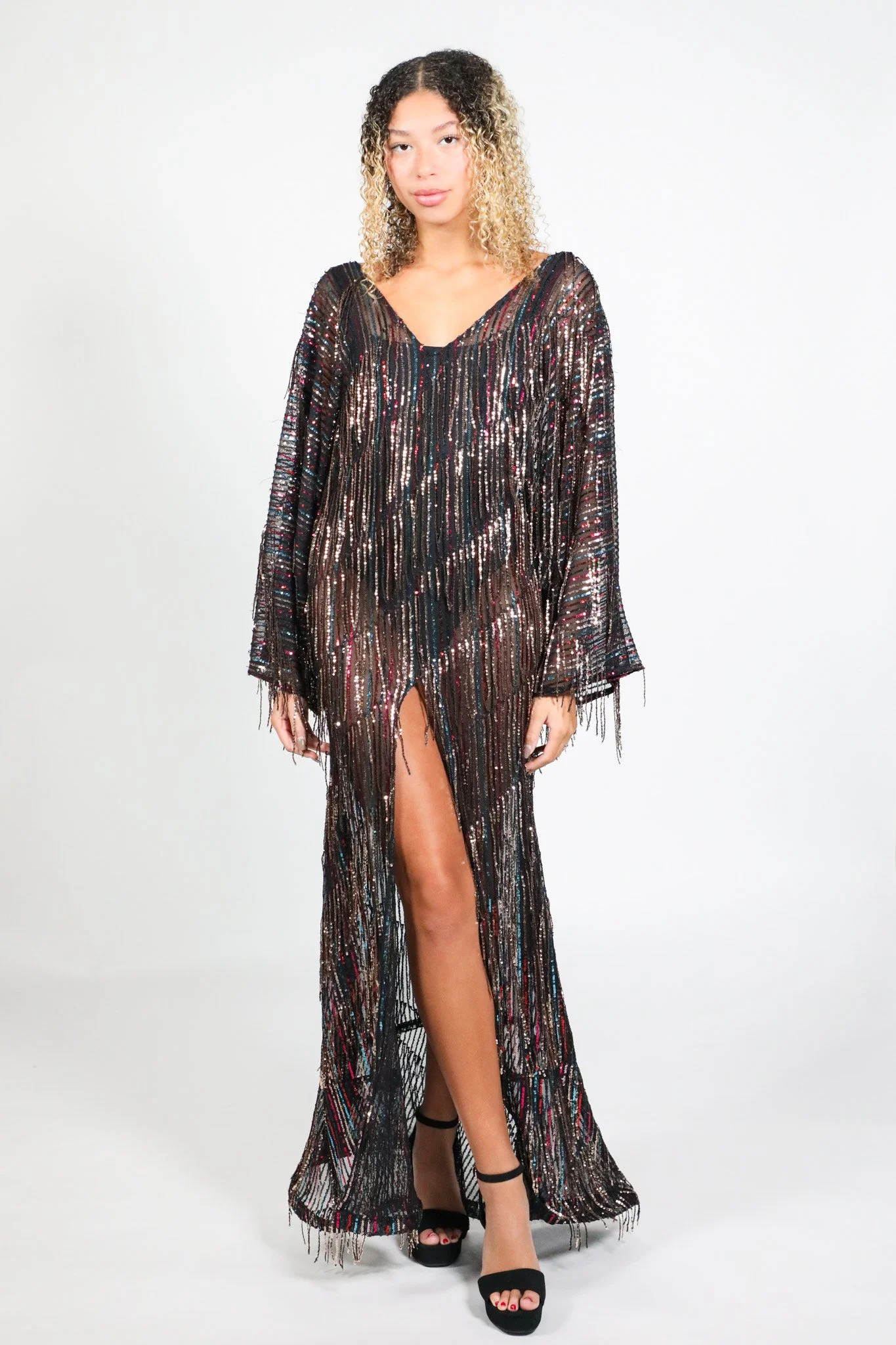 Long Fringe Sequin Butterfly Dress