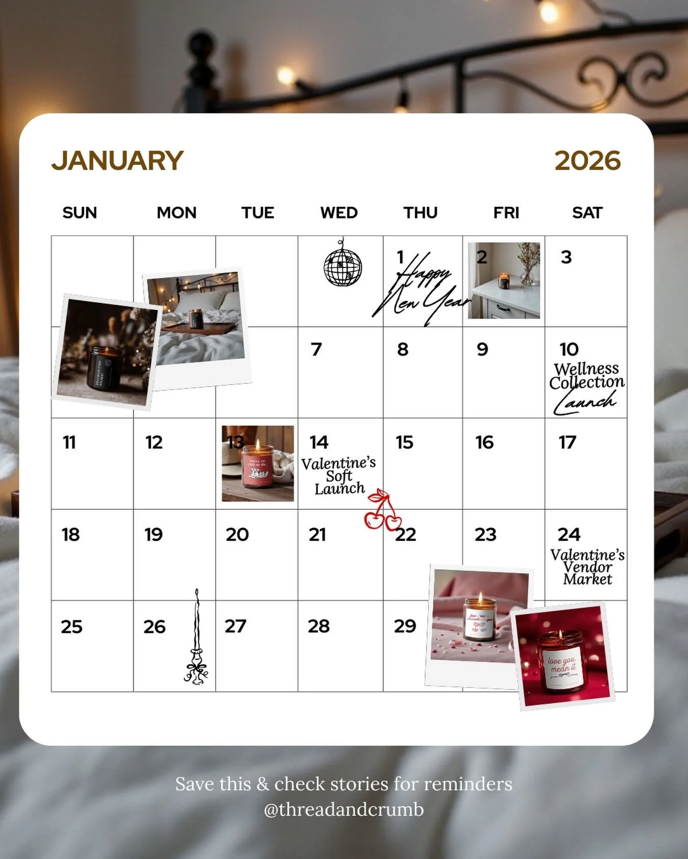 January at Thread &amp; Crumb ✨
A slow, intentional start to the year&mdash;grounded in wellness, love, and a little celebration along the way.

🤍 Jan 10: Wellness Collection Launch (here all year)
💌 Jan 14: Valentine&rsquo;s Soft Launch
🛍 Jan 24: