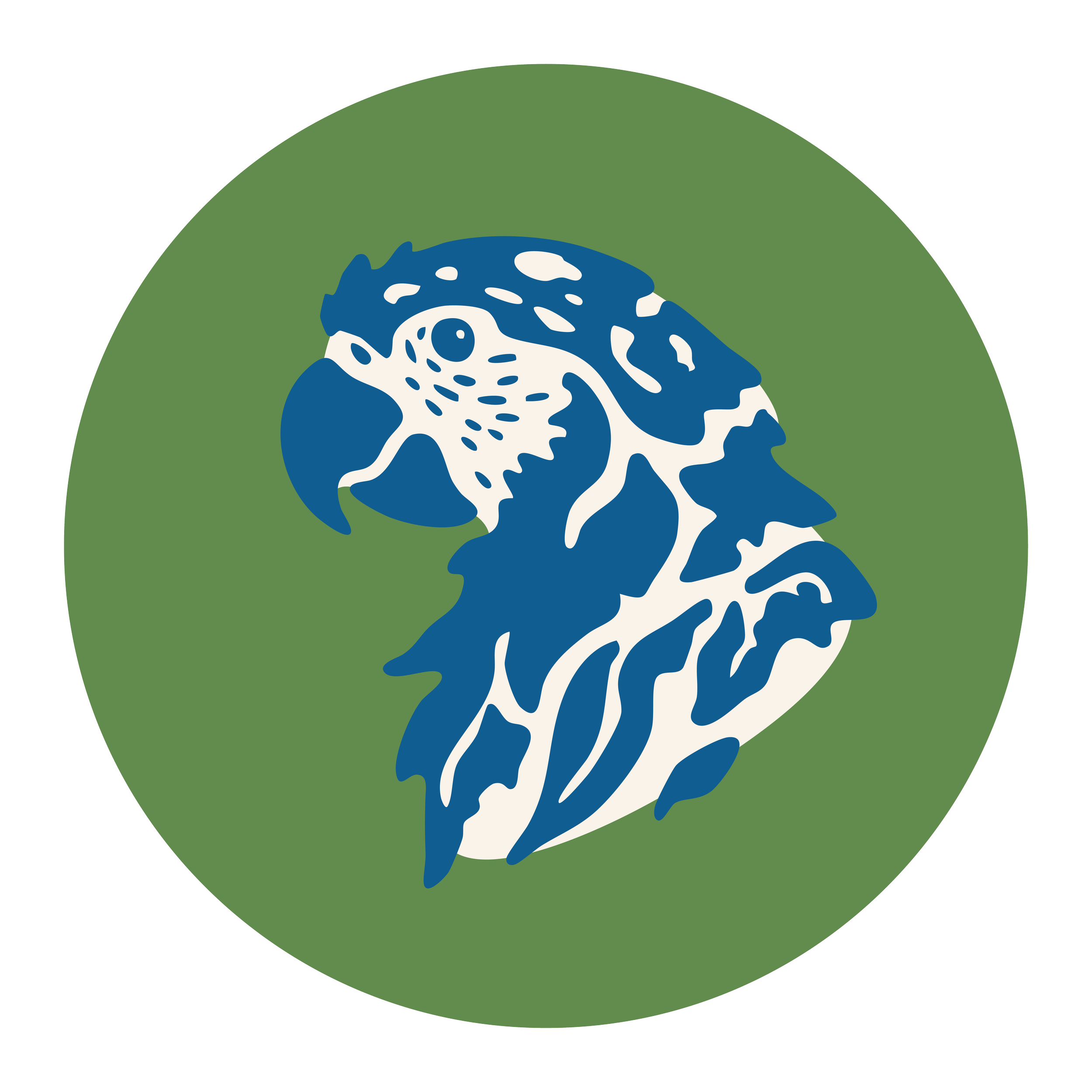 Illustration of a parrot's head in profile with stylized, bold lines, set against a green circular background, representing End of Life Care.