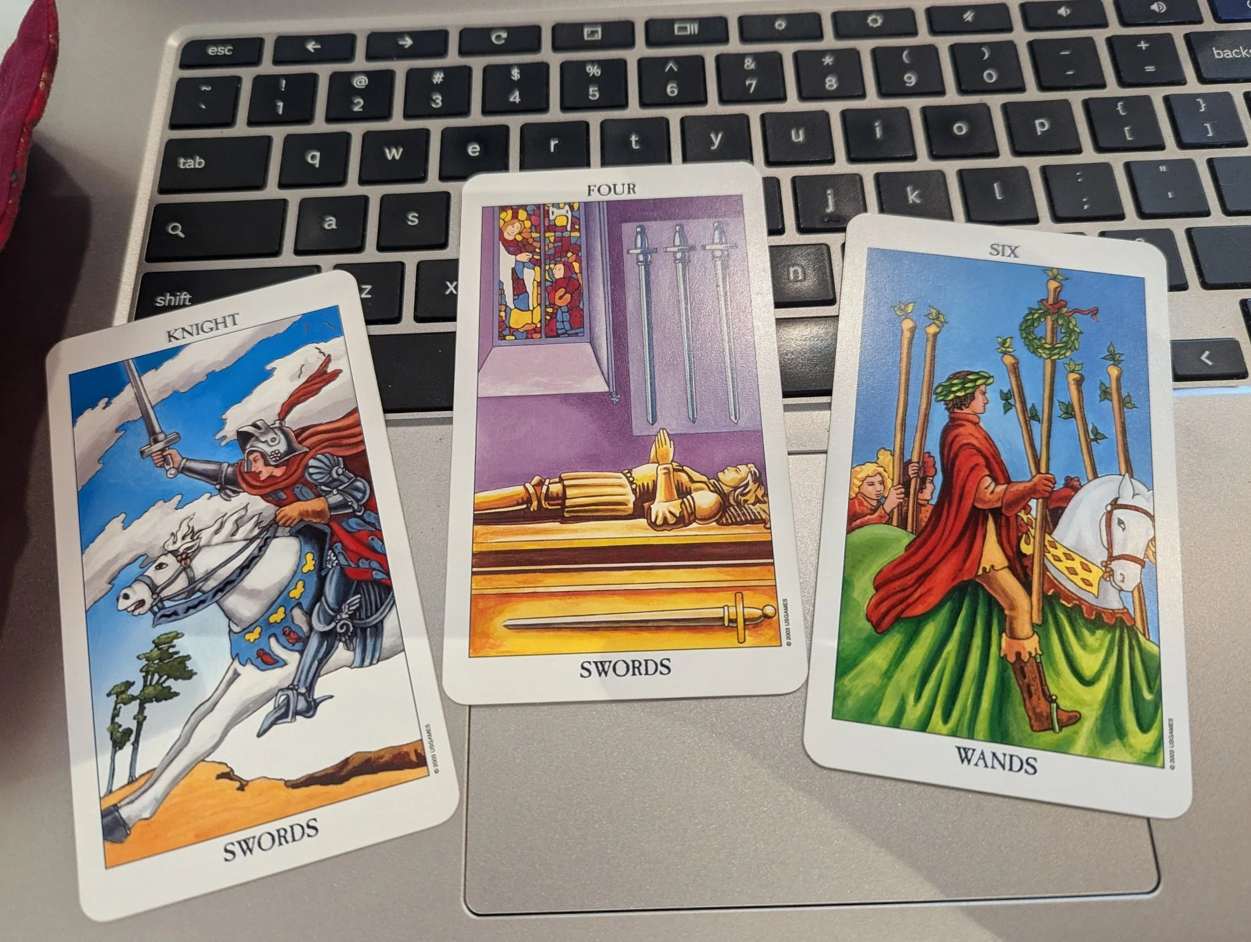 Knight of Swords, Four of Swords, Six of Wands, Radiant Waite Tarot, Tarot Deck, Tarot Cards