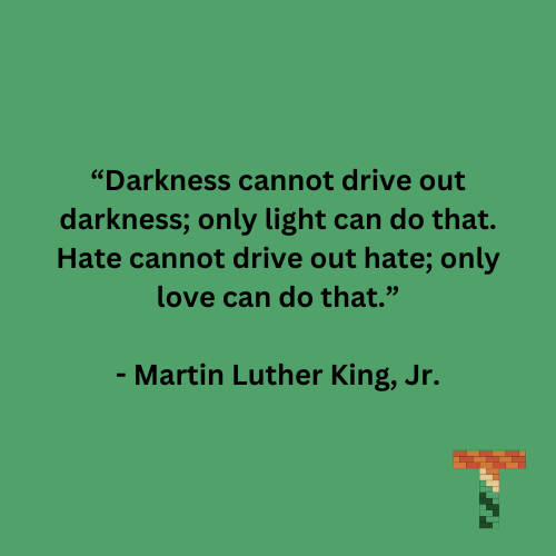 “Darkness cannot drive out darkness; only light can do that. Hate cannot drive out hate; only love can do that.” - Martin Luther King, Jr.
