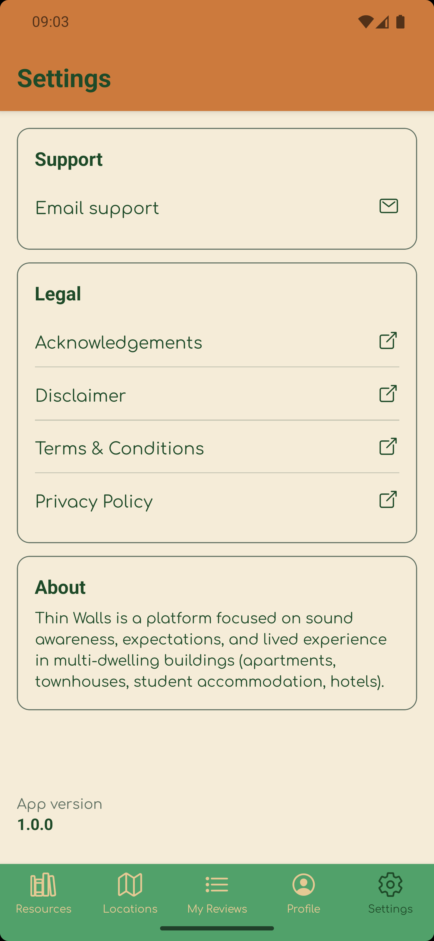 A screenshot of the Thin Walls’s Settings screen.