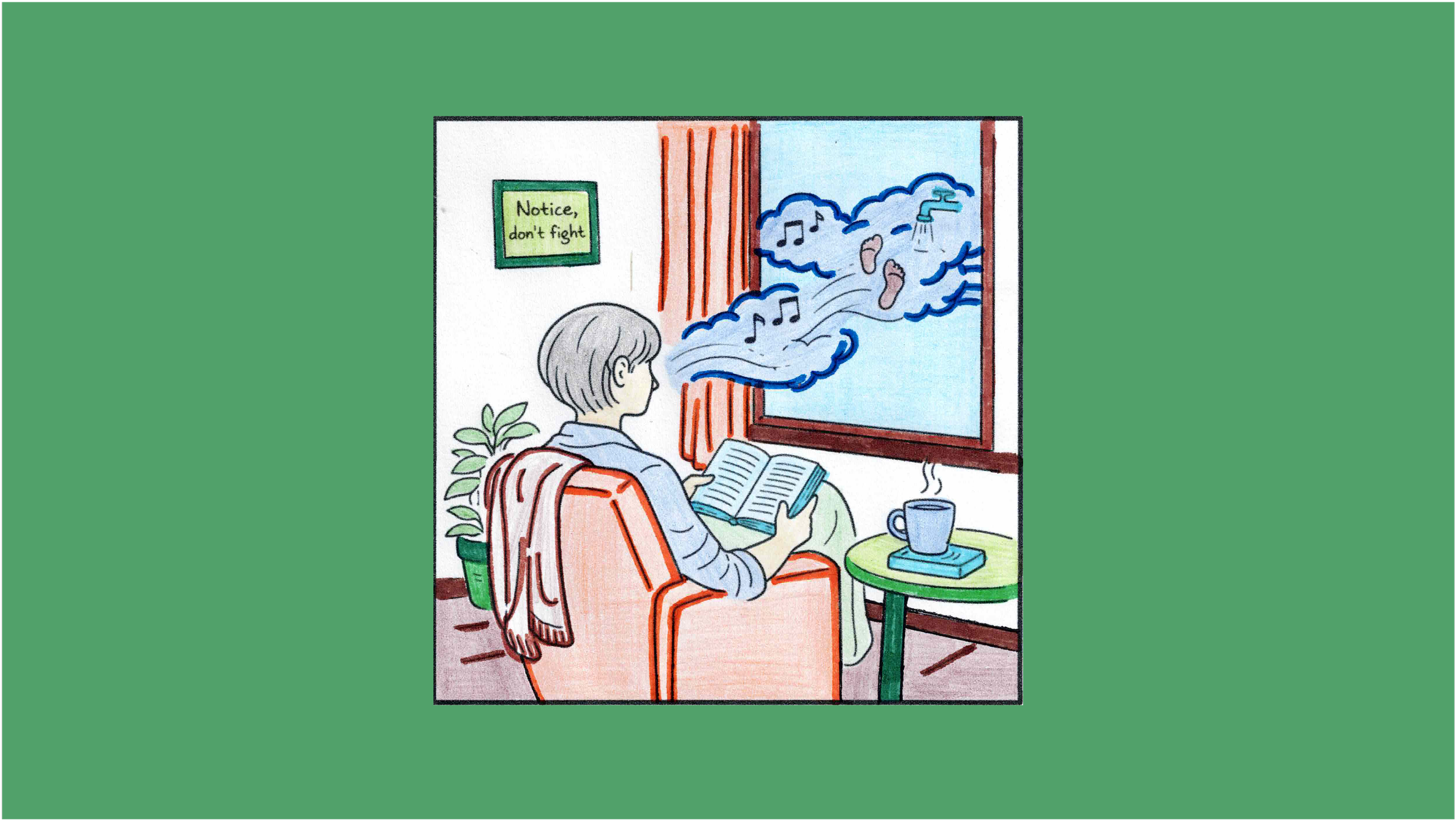 An image of a person sitting on their couch facing a window, noise travels into the room.