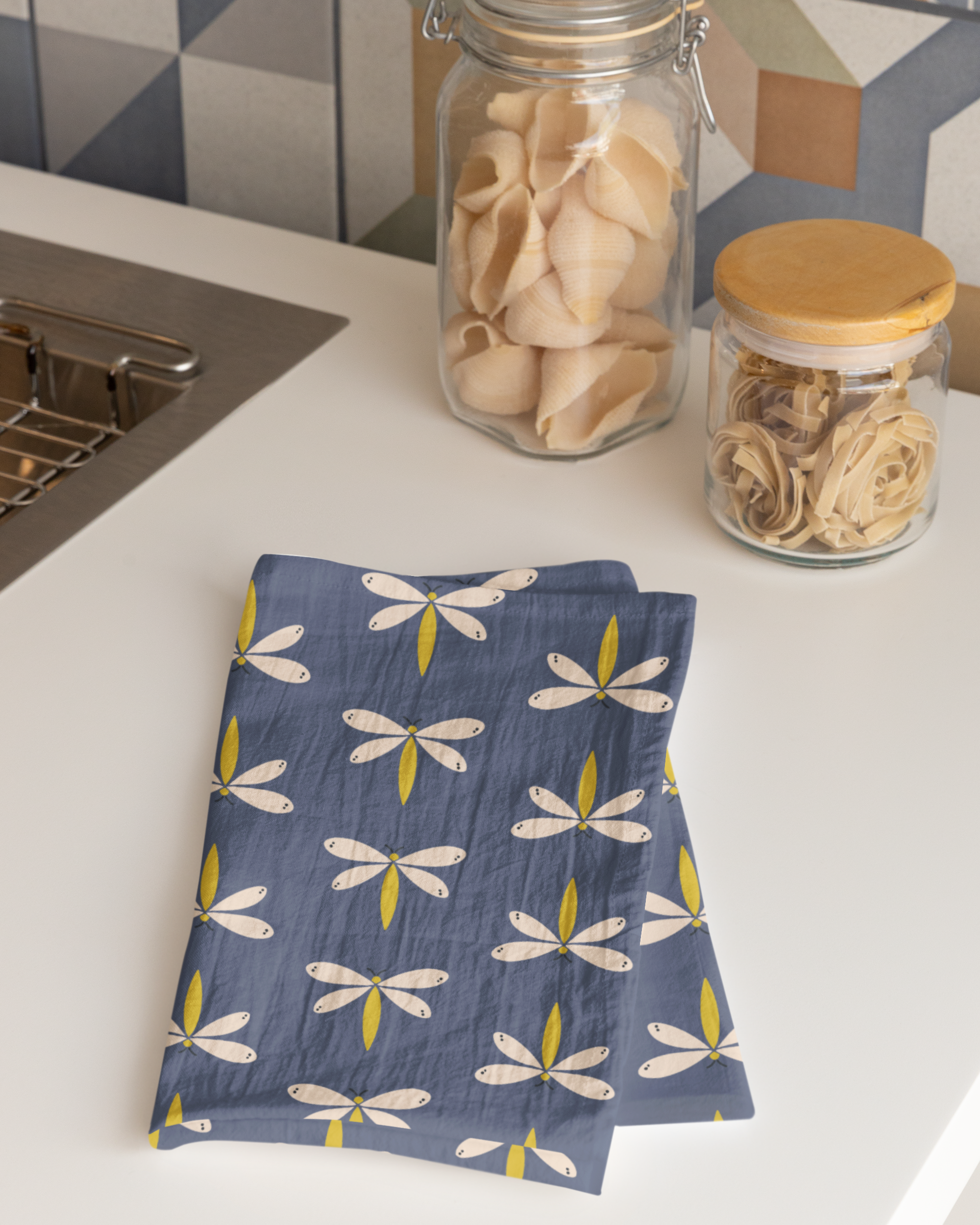 Blue and Yellow Dragonfly Tea Towel