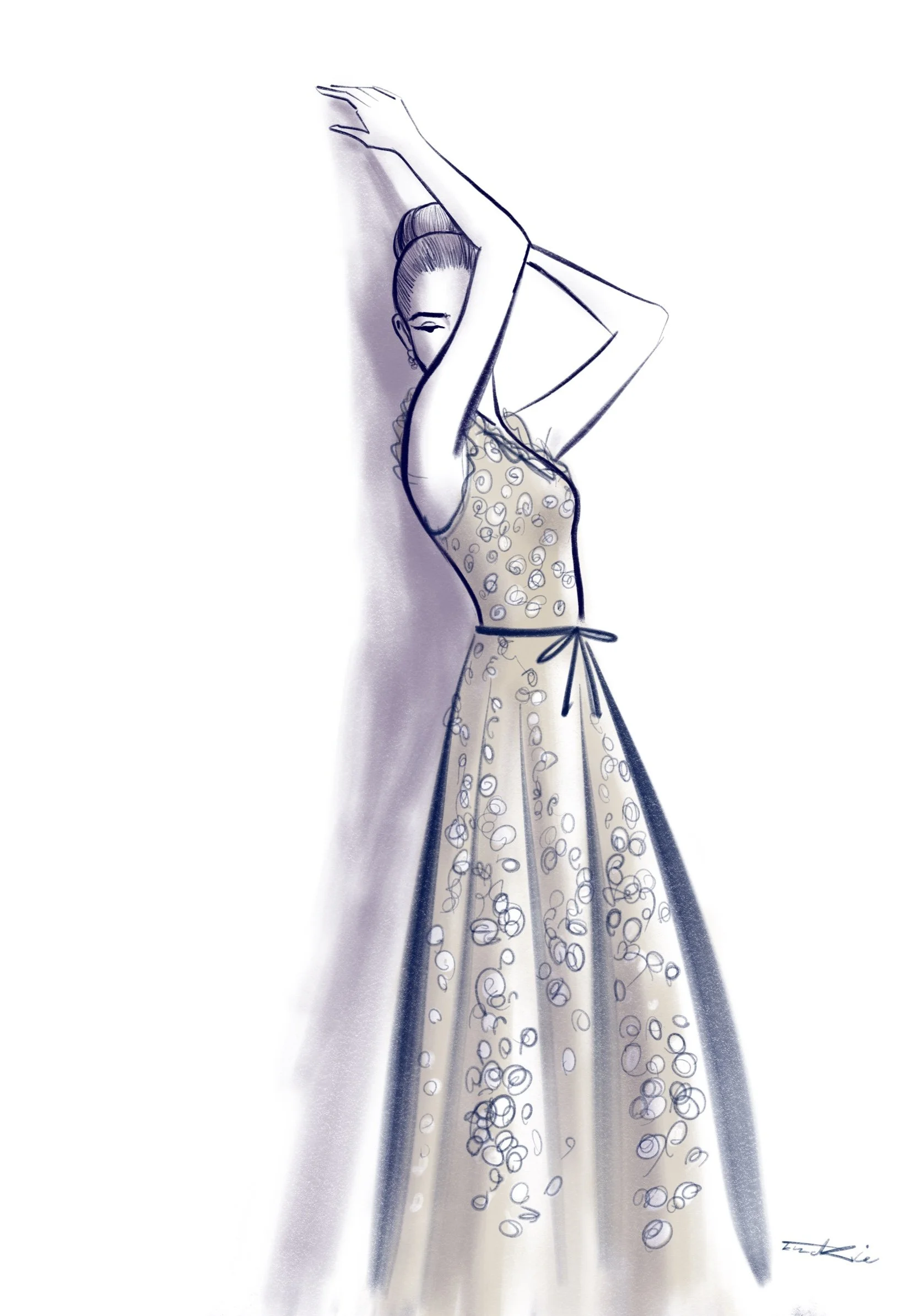 Portrait d'une cliente Dior pendant les essayages de la dernière collection.