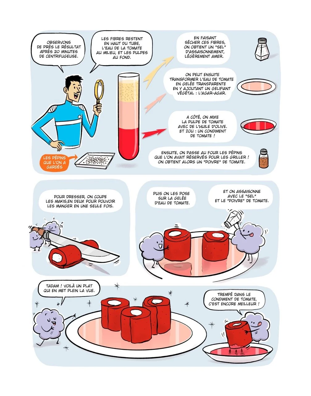 Planche de la bande dessinée « Les Aventuriers de la cuisine » par Franckie Alarcon, éditions Dunod.