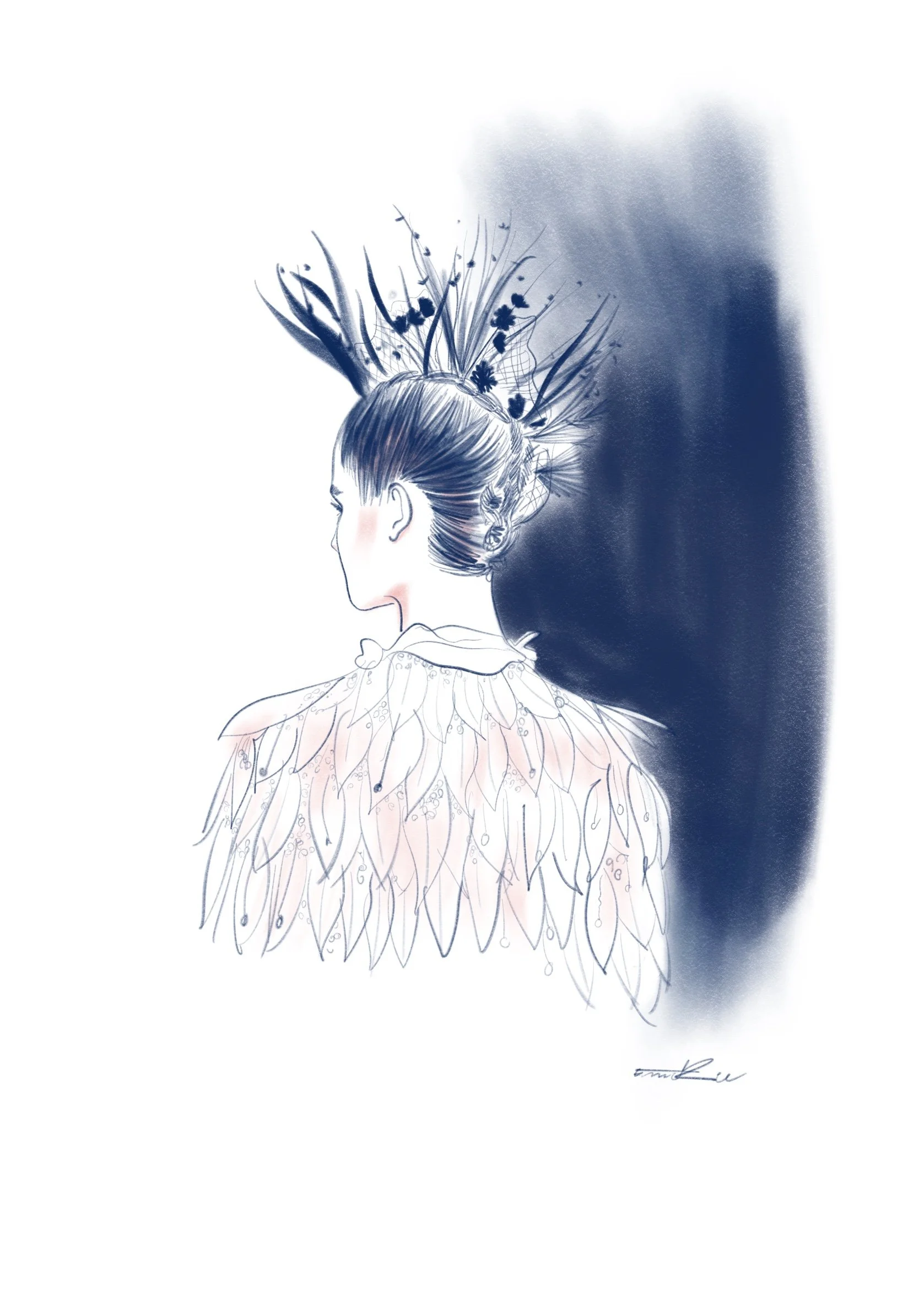 Détails sur la coiffure des mannequins lors du défilé.