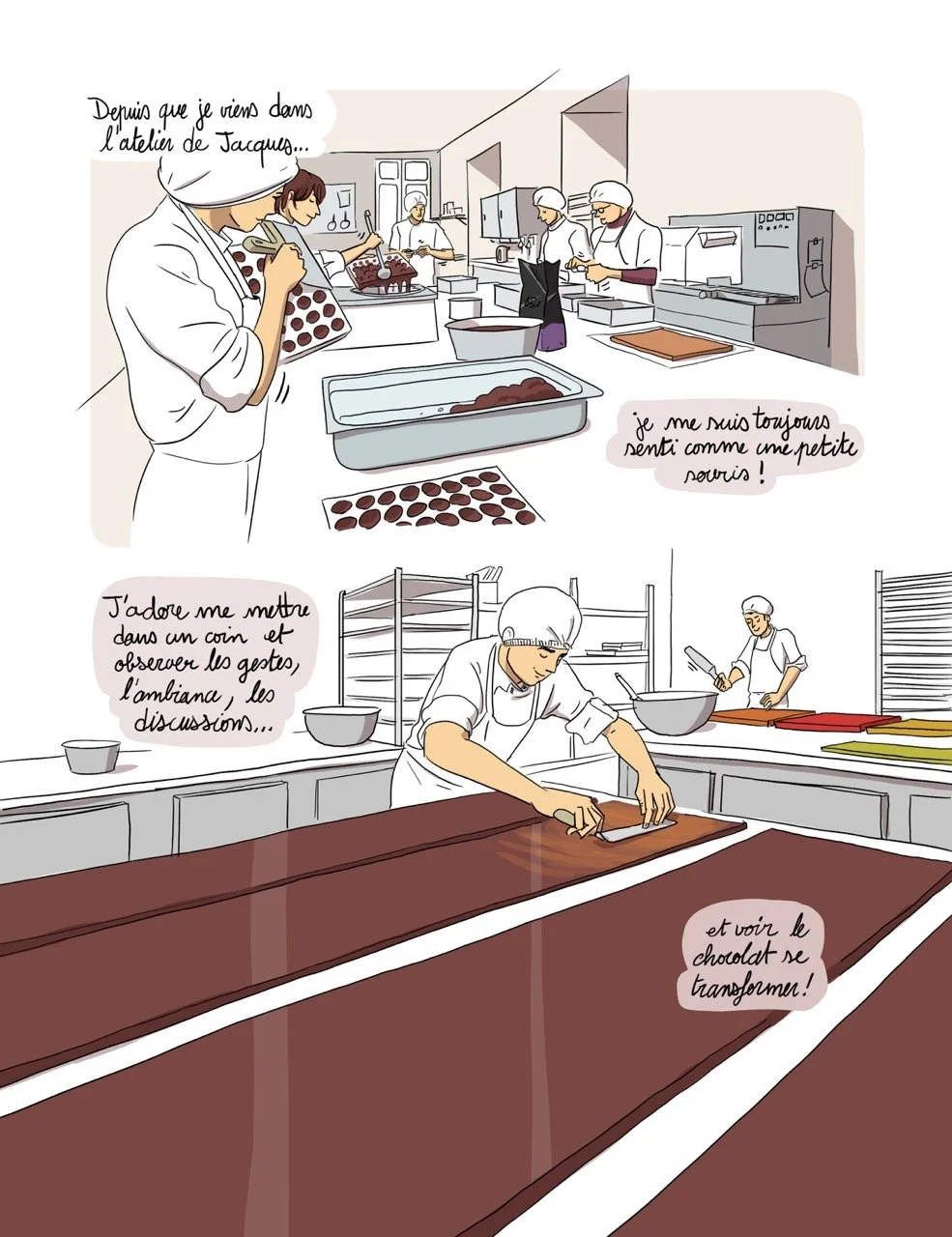 Planche de la bande dessinée « Les Secrets du Chocolat » par Franckie Alarcón, éditions Delcourt.