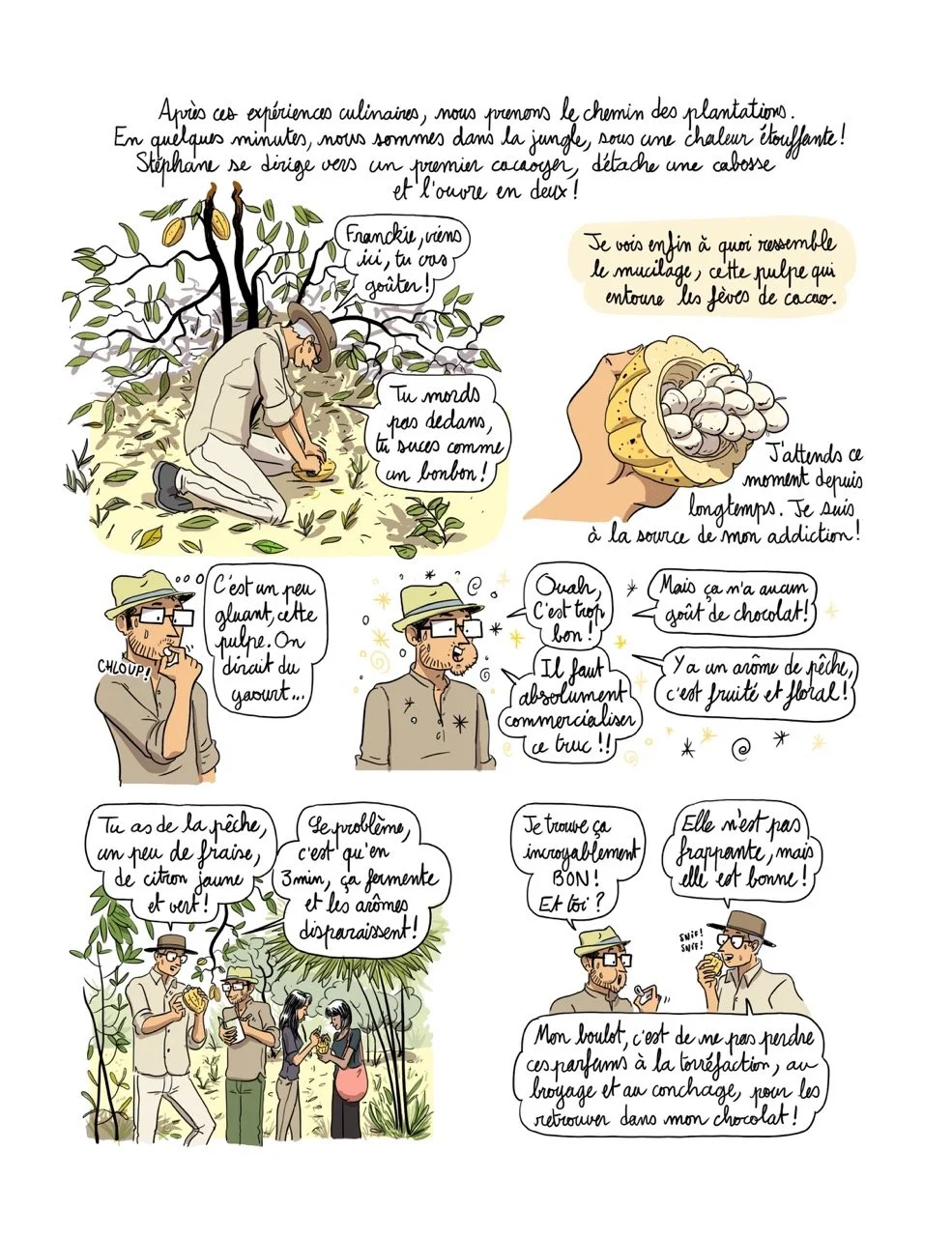 Planche de la bande dessinée « Les Secrets du Chocolat » par Franckie Alarcón, éditions Delcourt.