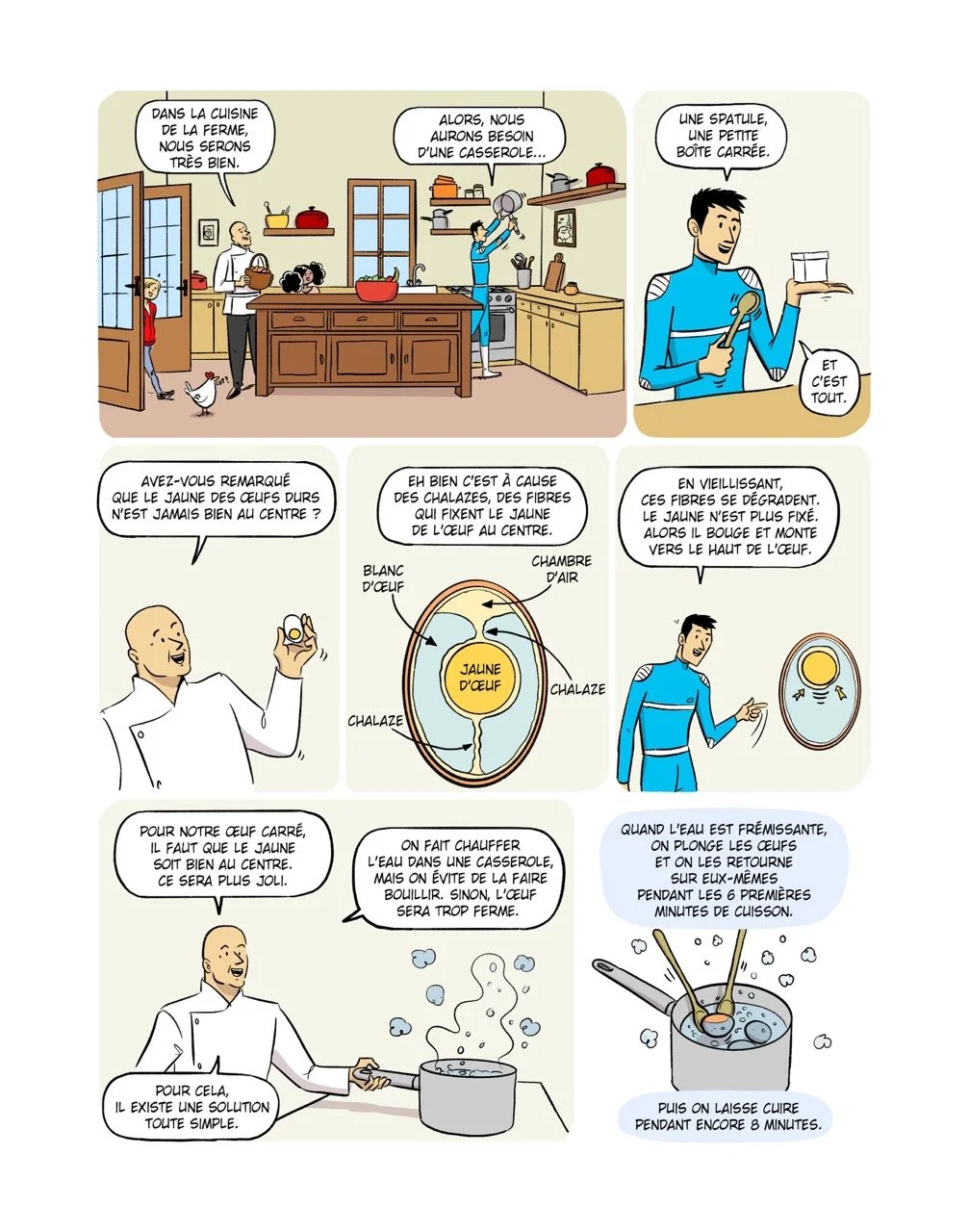 Planche de la bande dessinée « Les Aventuriers de la cuisine » par Franckie Alarcon, éditions Dunod.