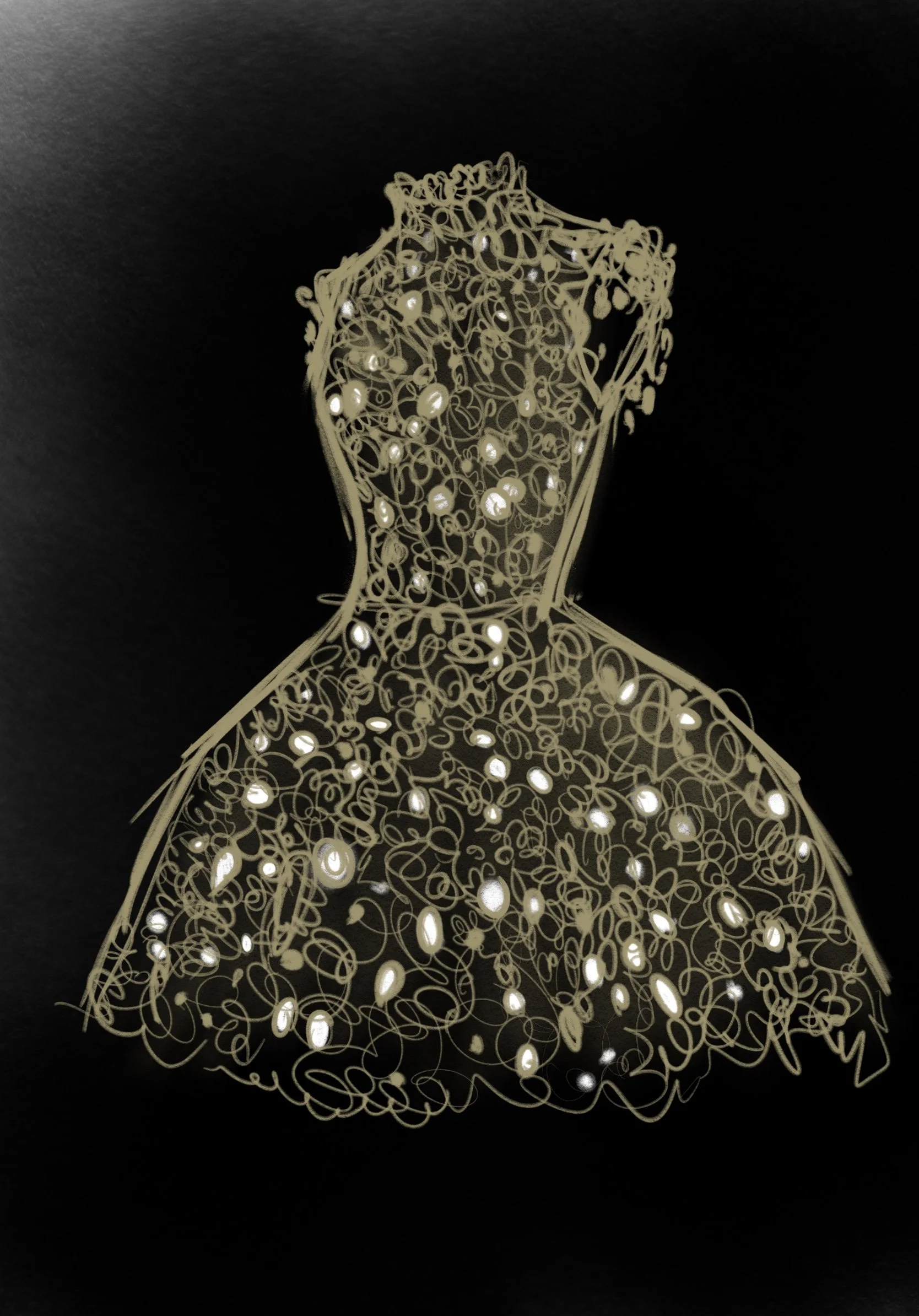 Détails de broderies sur une robe Dior