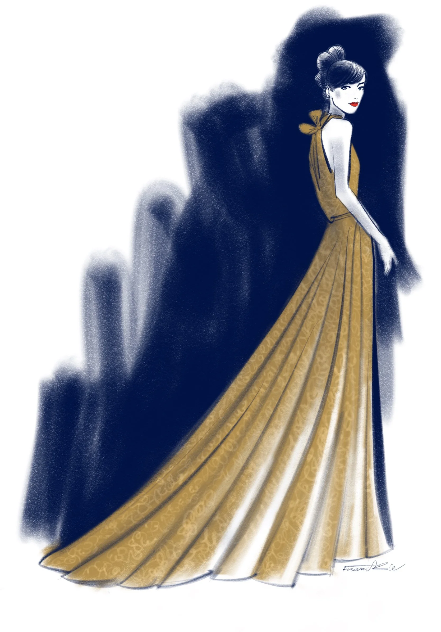 Portrait d'une cliente Dior pendant les essayages de la dernière collection.