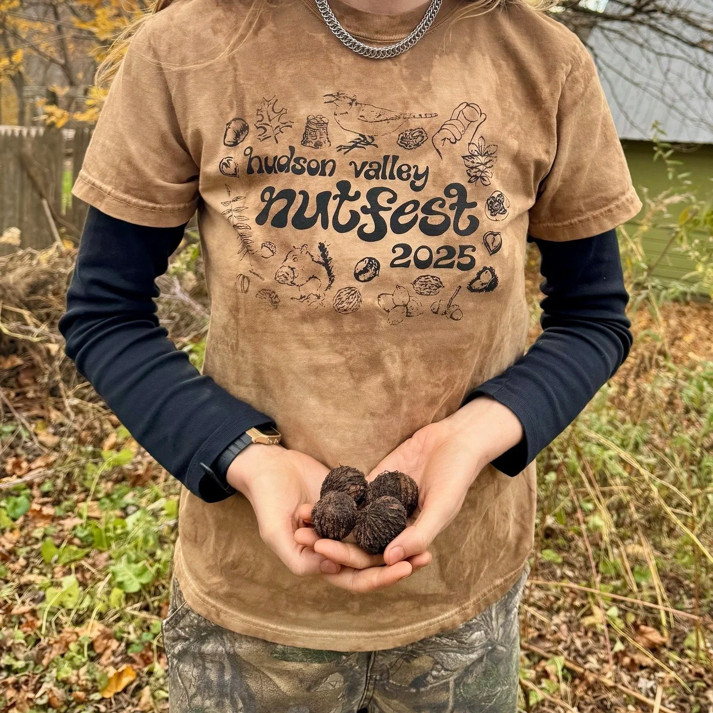 Check out these sick black walnut dyed nut fest shirts made by our deer friend Lou! Lou will be running the merch station where there will be not only shirts for sale, but also shirts and bandanas you can dye or screen print on the spot! We also enco