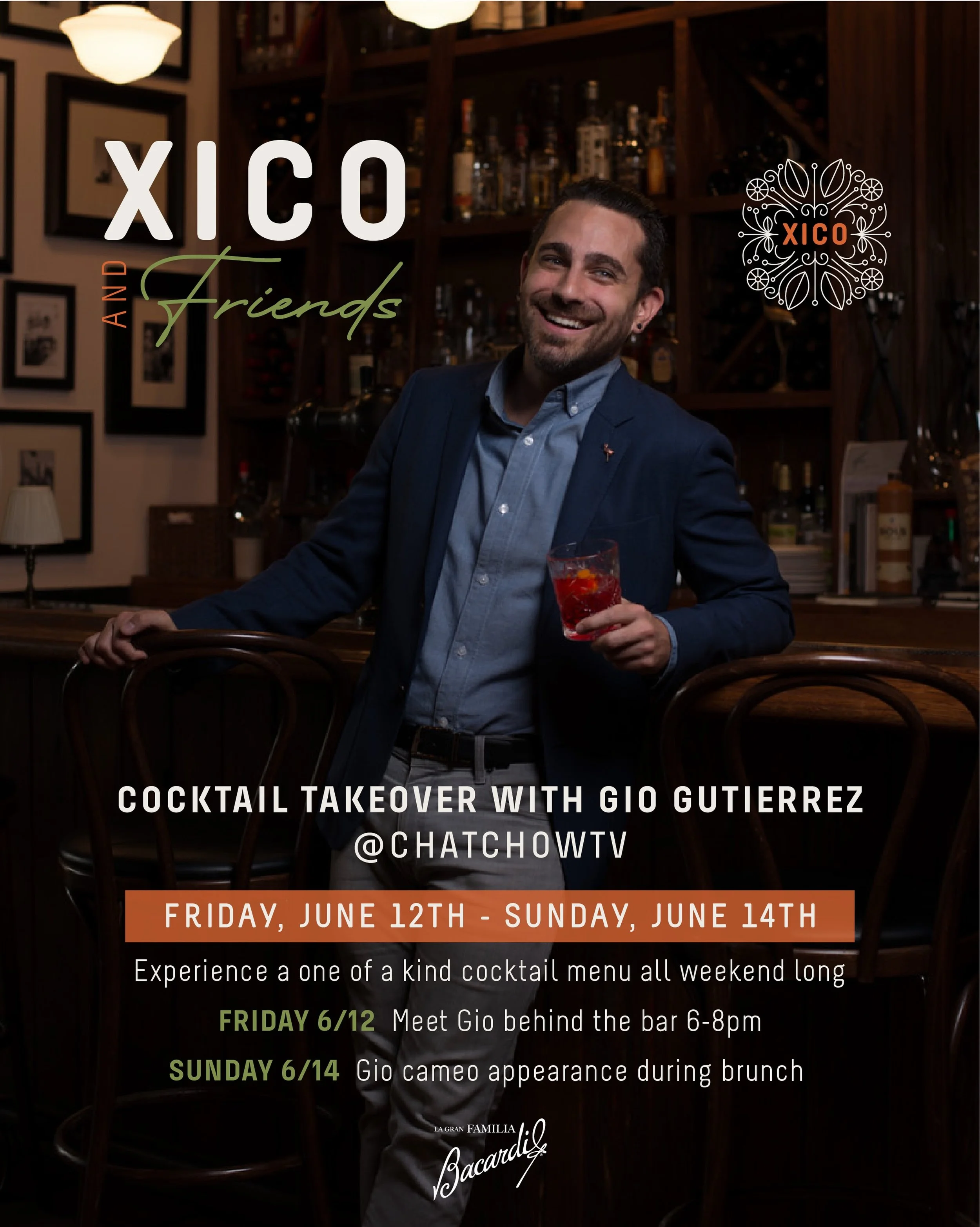 Bringing a taste of Miami to Asheville. 🔥🍸
&nbsp;
Miami&rsquo;s spirited&nbsp;storyteller and Havana Club Rum ambassador Gio Gutierrez,&nbsp;@chatchowtv is taking over Xico for ONE WEEKEND ONLY. 
&nbsp;
From June 12-14, Xico guests can sip their wa