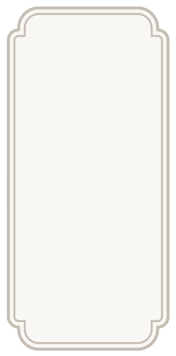 A blank, vintage-style beige and white frame or sign with decorative borders.