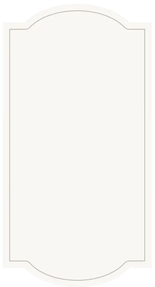 Blank white sign with a decorative border and arch at the top.