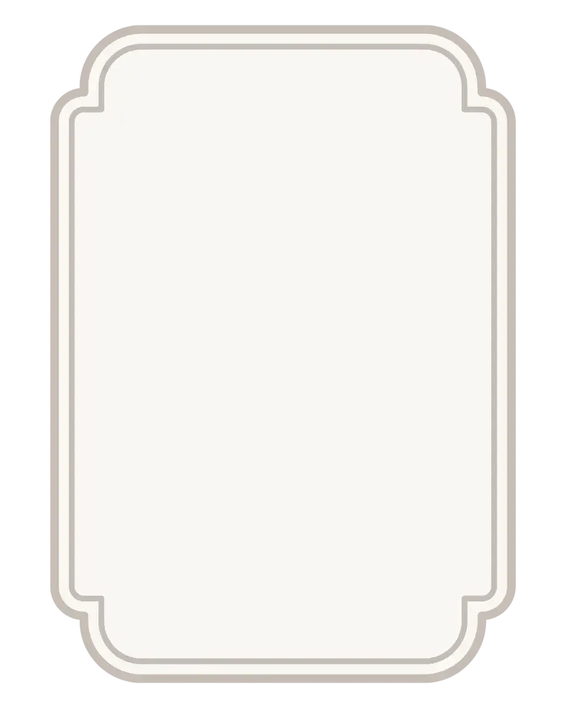 A blank, ornate signboard with a white background and a decorative gray border.