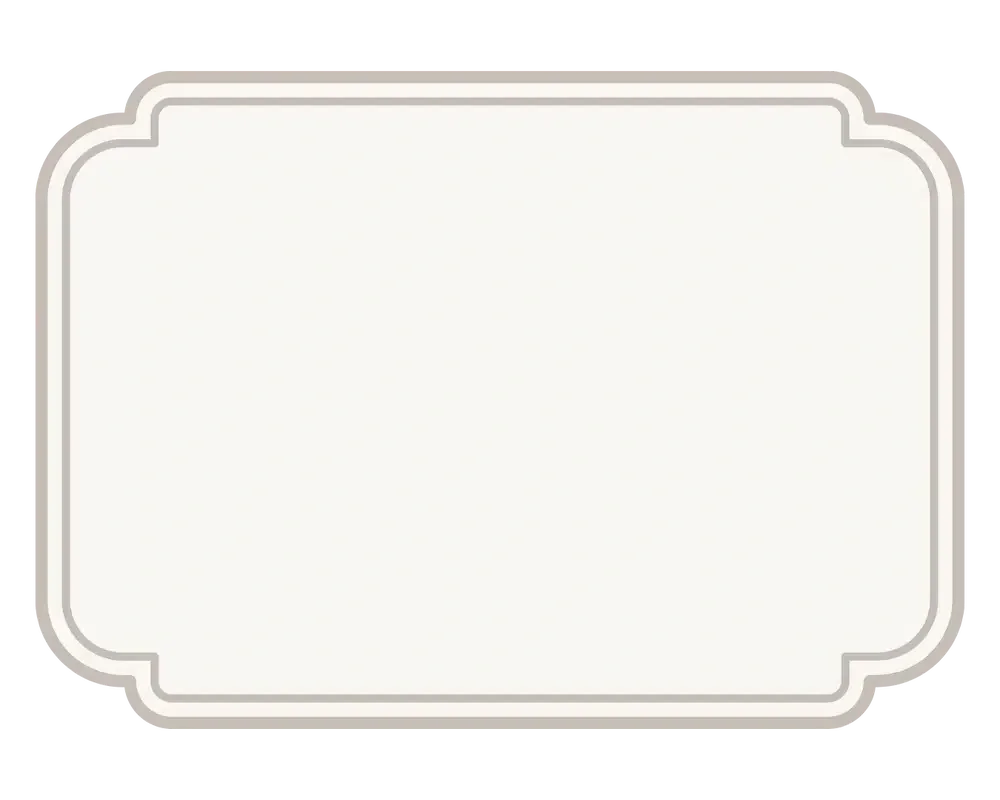 Empty vintage-style white and gray label frame with decorative corners and borders