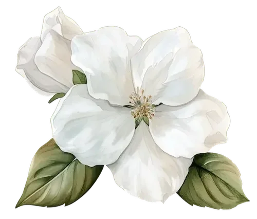White flower with green leaves