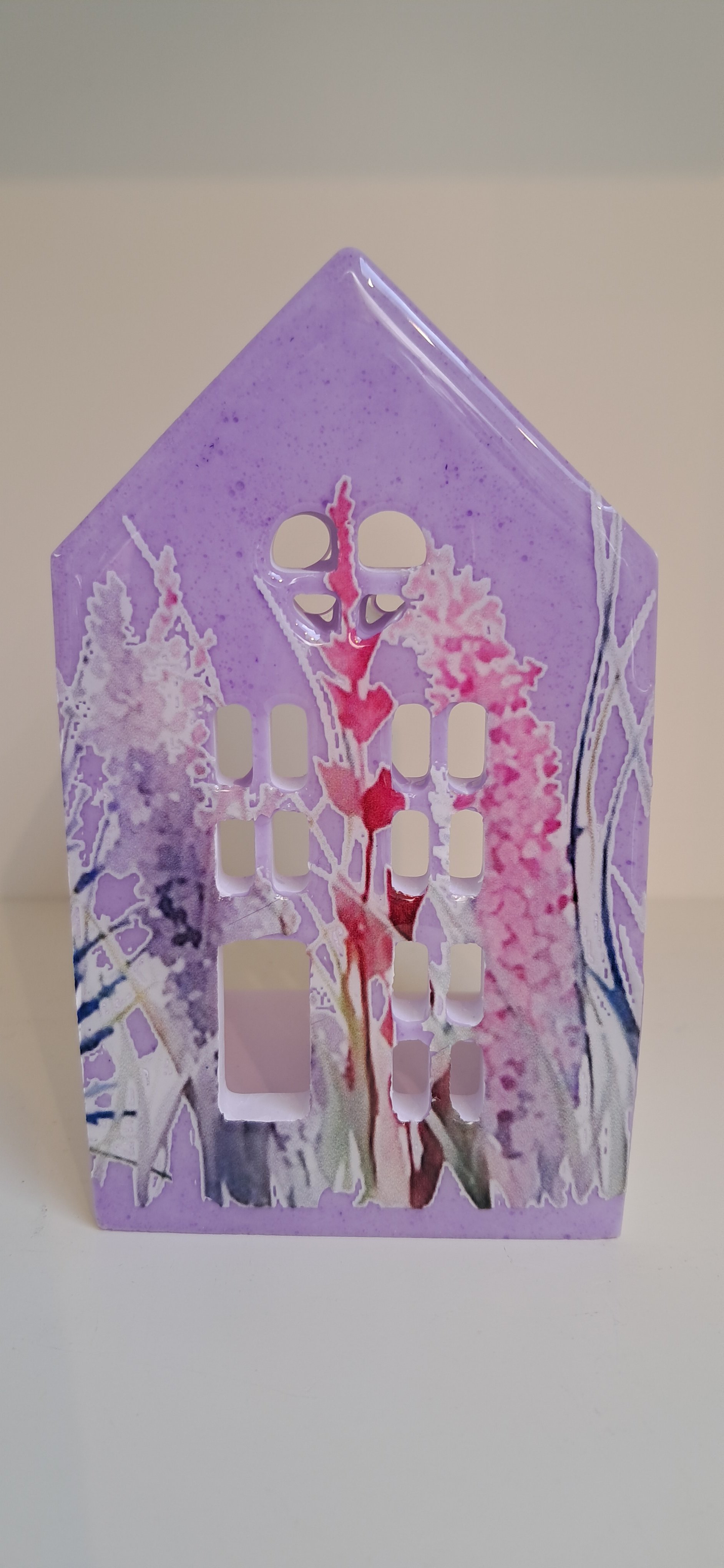 Tealight Holder House - Lilac / Pink Grasses