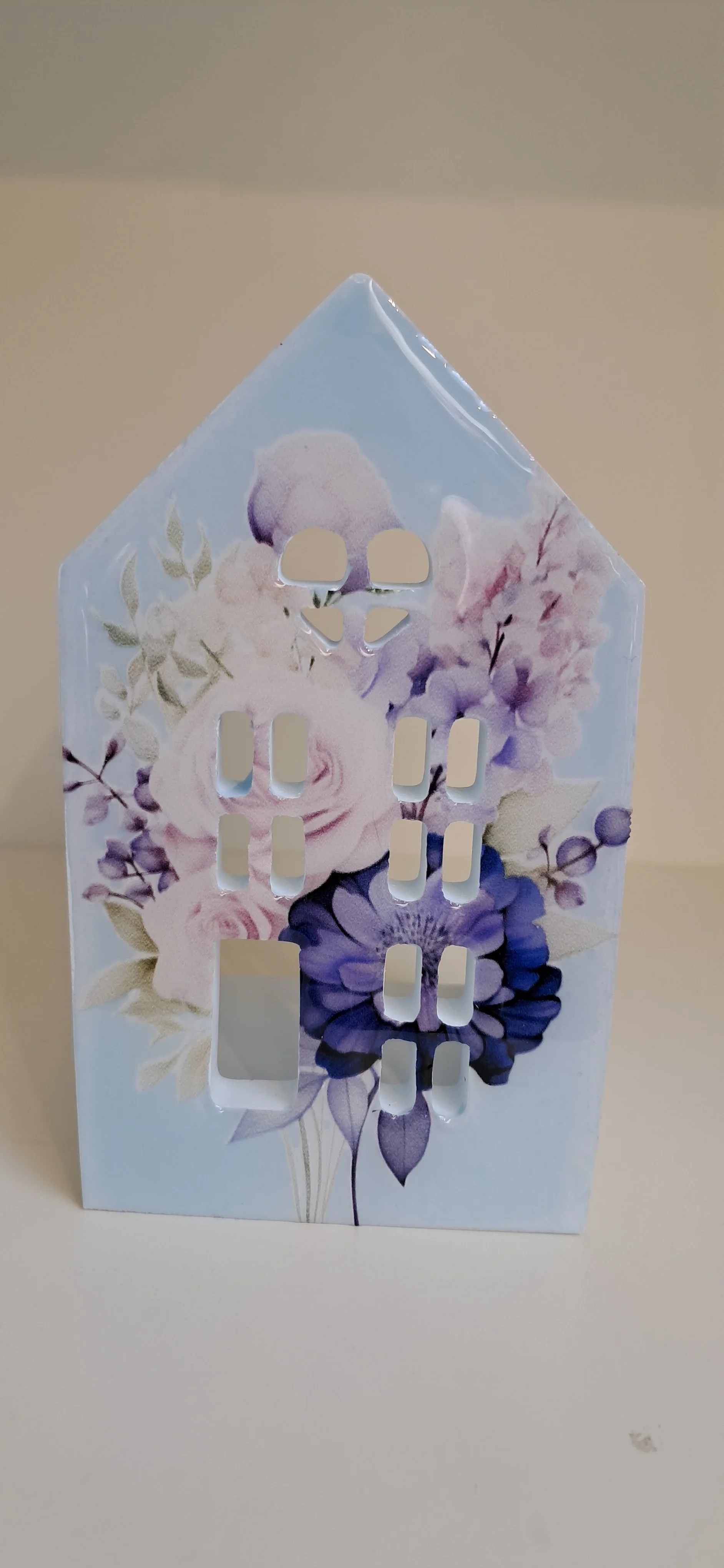 Tealight Holder House - Blue / Hydrangea & Lavender