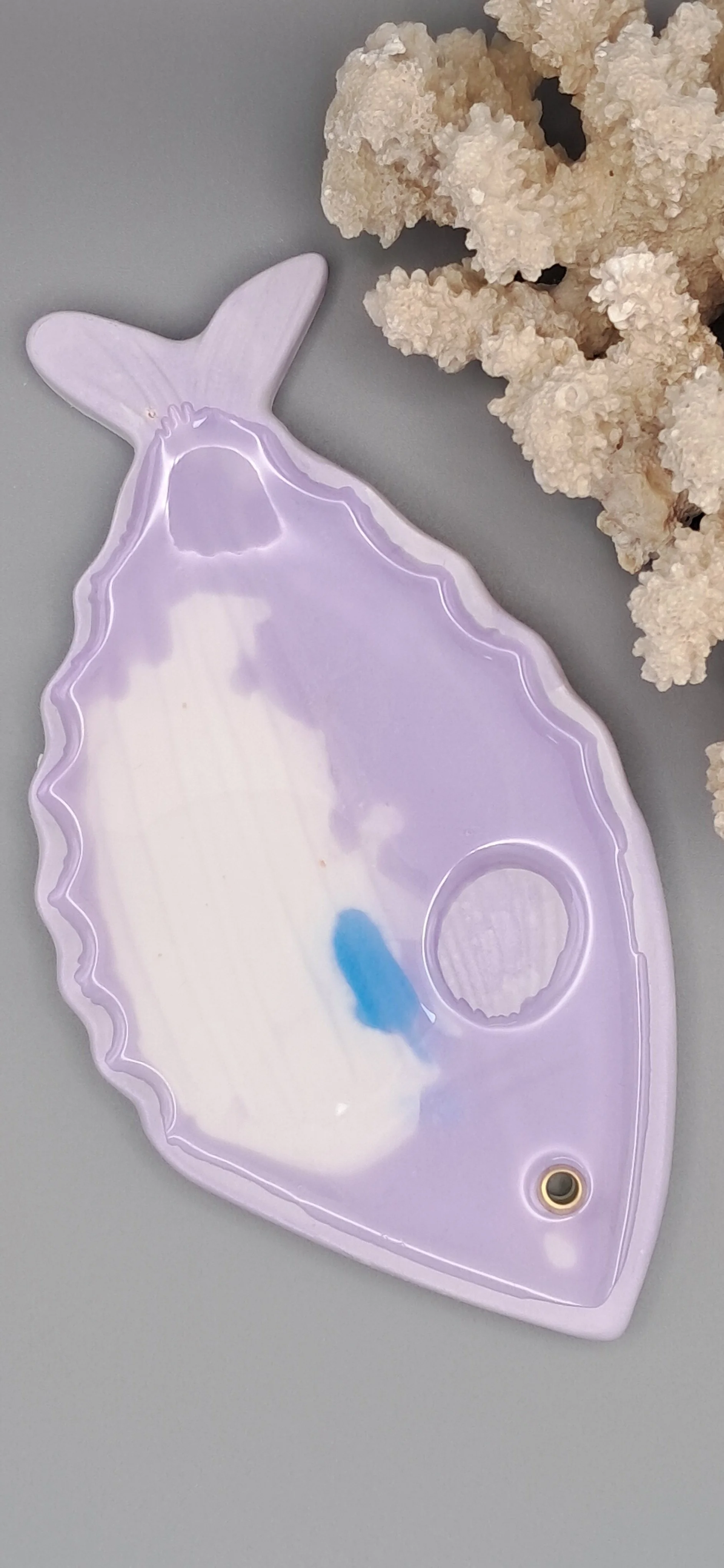 Fish Soap Dish - Lilac/White/Blue spot