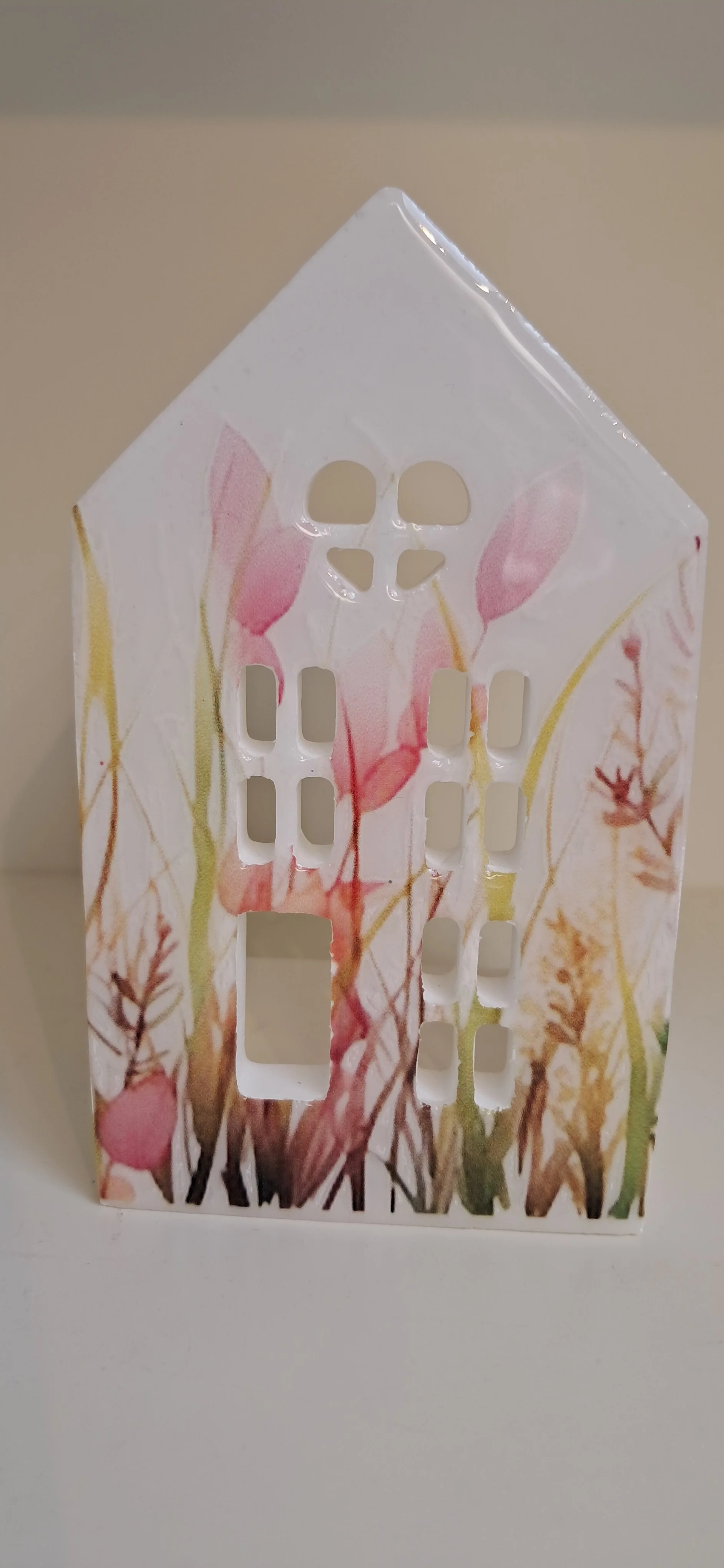 Tealight Holder House - Pink Grasses