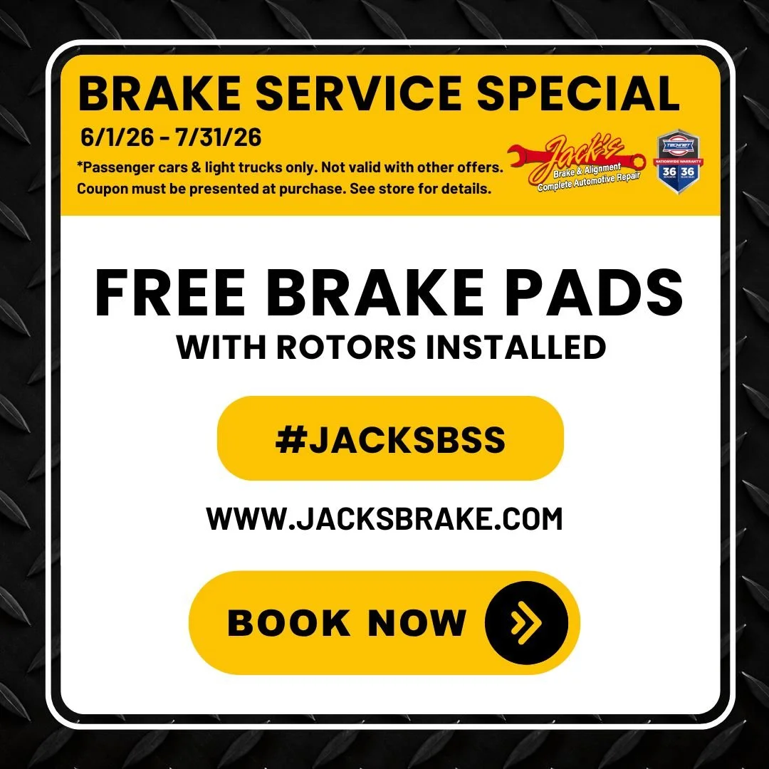 Brake service special with free brake pads when rotors are installed at Jack's Brake and Alignment in Davenport Iowa