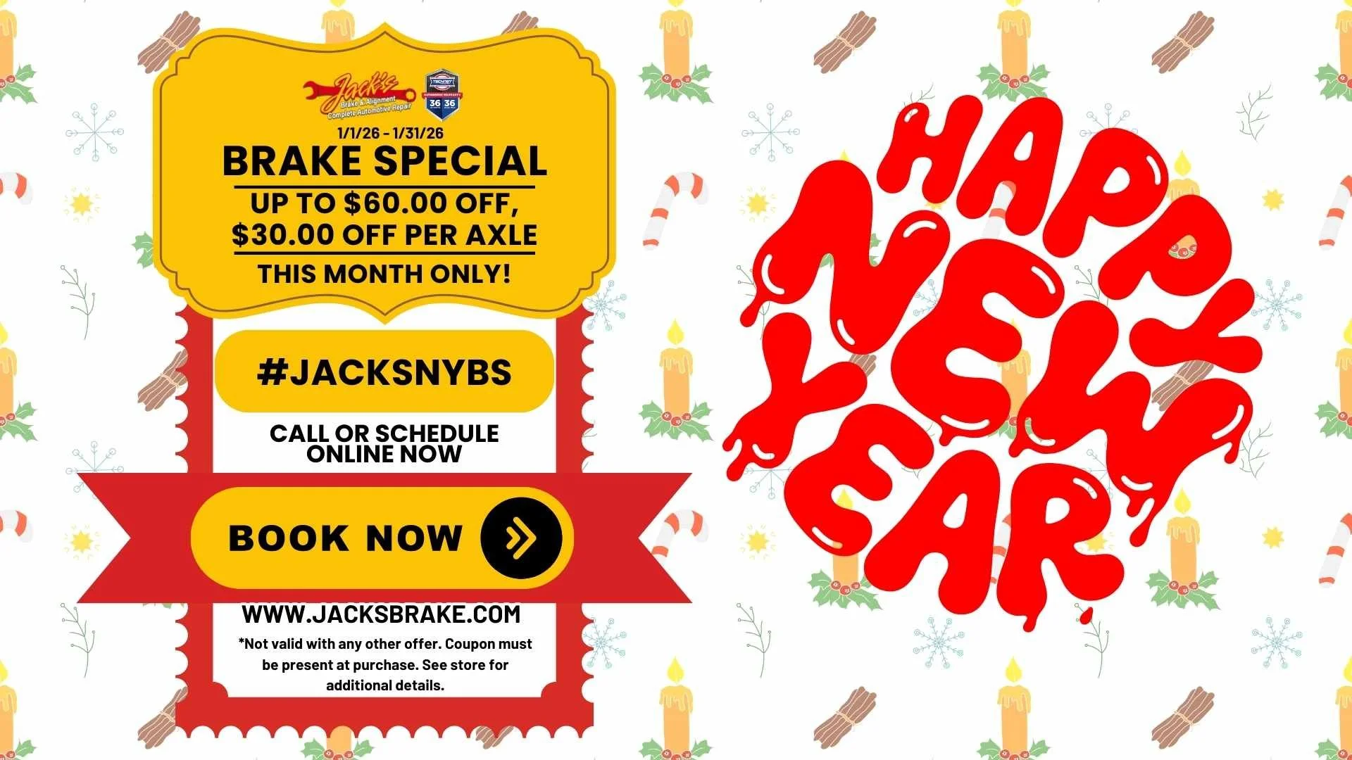 Jack’s Brake & Alignment brake service special offering up to $60 off brake repairs