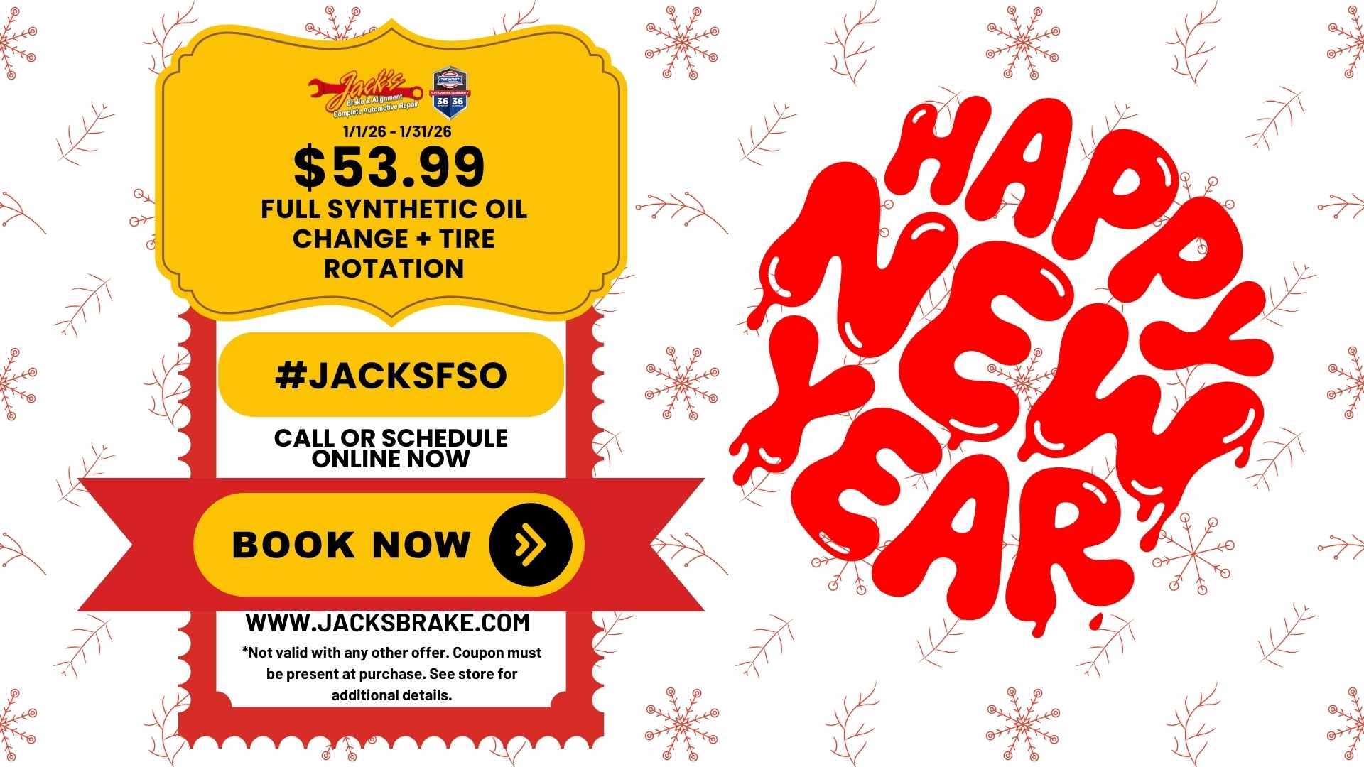 Jack’s Brake & Alignment $53.99 full synthetic oil change with free tire rotation in the Quad Cities