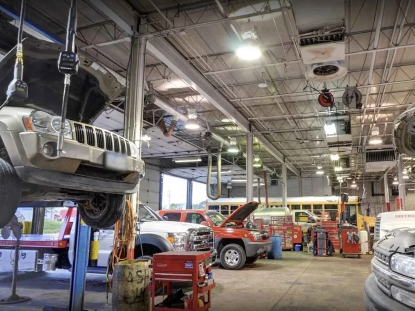 interior of jacks brake & alignment shop on river drive in davenport iowa