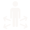 Icon of a person with arrows pointing outward in four directions