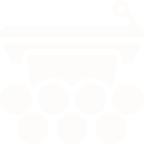 Icon of a baby rattle with a handle at the top and six circular balls below.